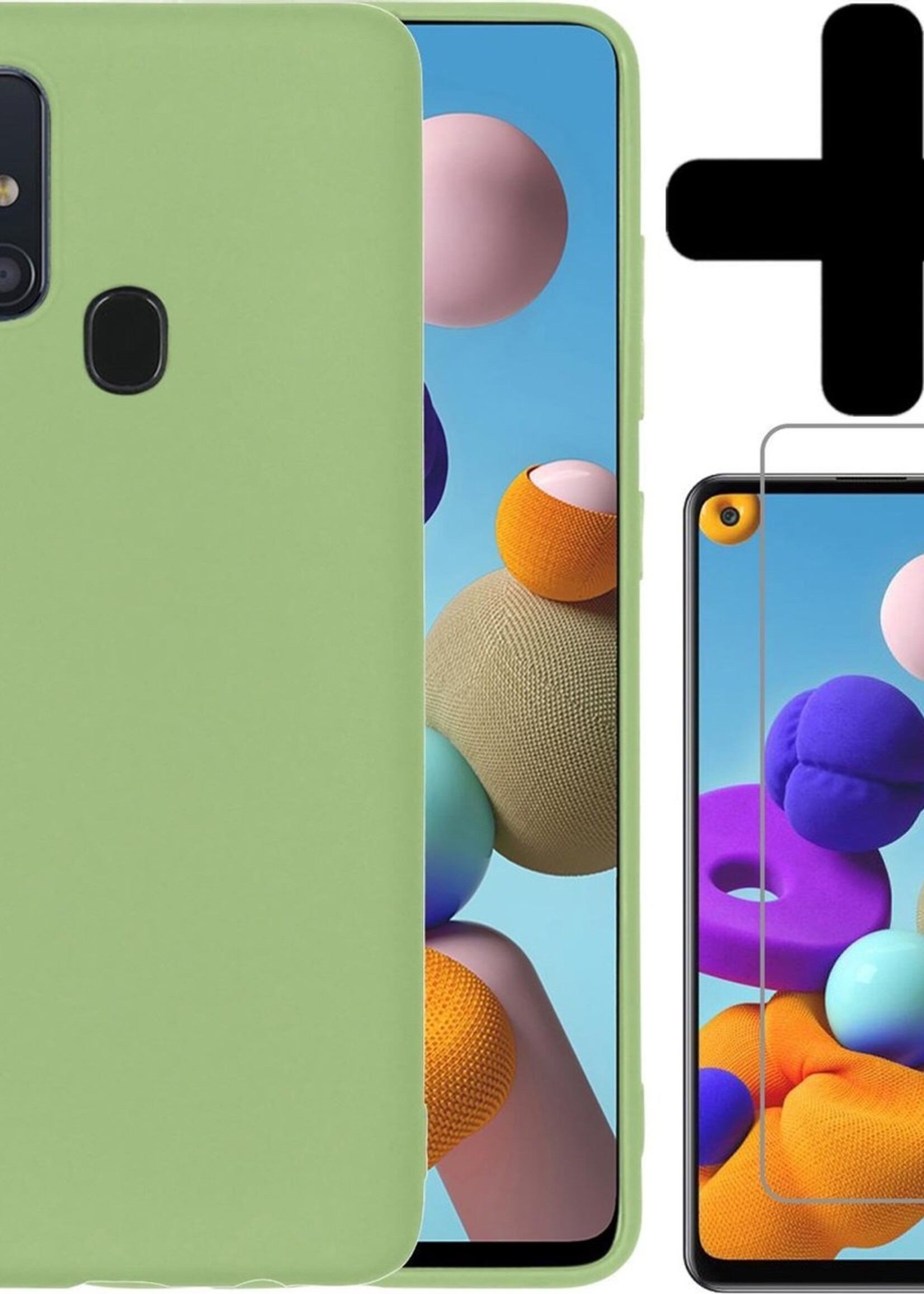 BTH Hoesje Geschikt voor Samsung A21s Hoesje Siliconen Case Hoes Met Screenprotector - Hoes Geschikt voor Samsung Galaxy A21s Hoes Cover Case - Groen