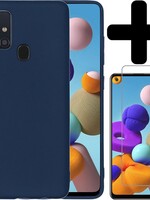 BTH BTH Samsung Galaxy A21s hoesje siliconen donkerblauw met screenprotector