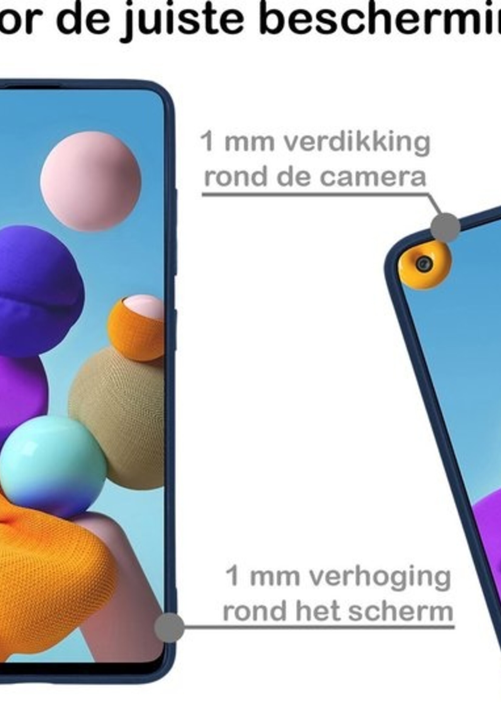 BTH Hoesje Geschikt voor Samsung A21s Hoesje Siliconen Case Hoes Met Screenprotector - Hoes Geschikt voor Samsung Galaxy A21s Hoes Cover Case - Donkerblauw