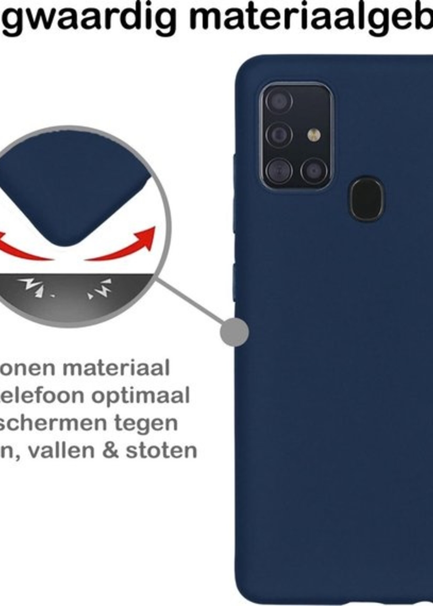 BTH Hoesje Geschikt voor Samsung A21s Hoesje Siliconen Case Hoes Met Screenprotector - Hoes Geschikt voor Samsung Galaxy A21s Hoes Cover Case - Donkerblauw