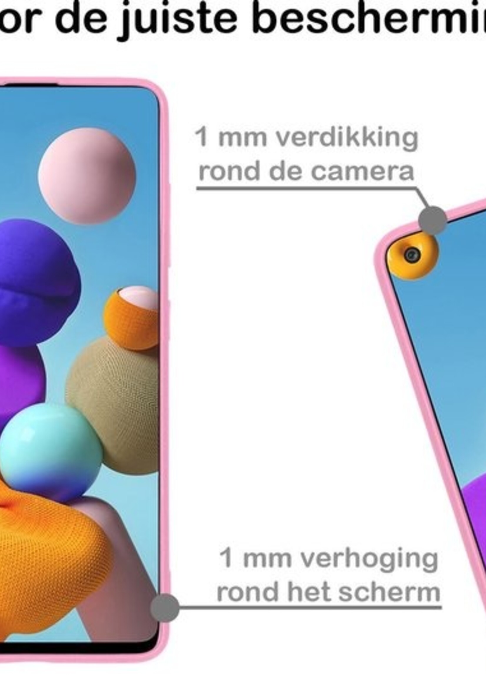 BTH Hoesje Geschikt voor Samsung A21s Hoesje Siliconen Case Hoes Met Screenprotector - Hoes Geschikt voor Samsung Galaxy A21s Hoes Cover Case - Lichtroze