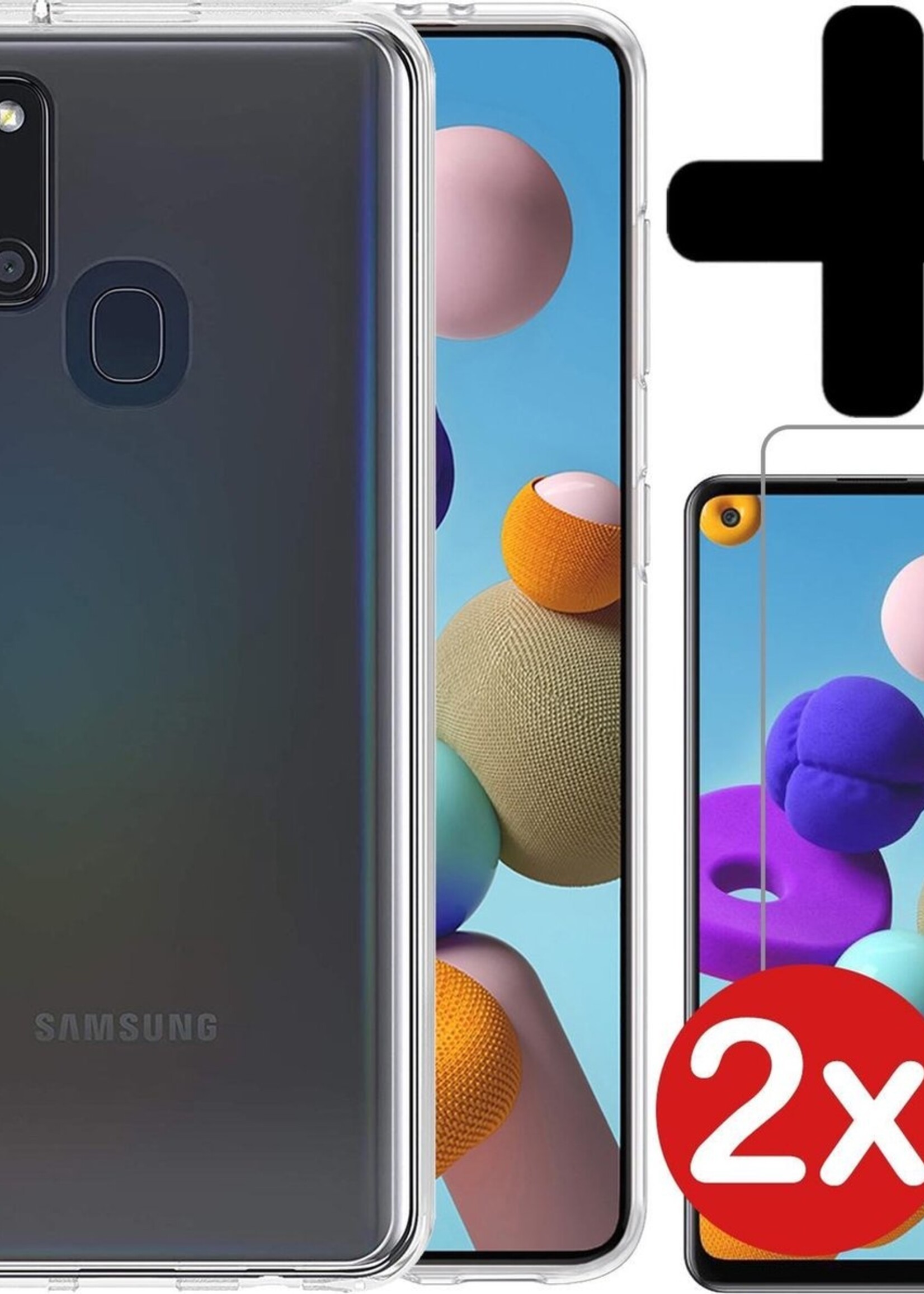 BTH Hoesje Geschikt voor Samsung A21s Hoesje Siliconen Case Hoes Met 2x Screenprotector - Hoes Geschikt voor Samsung Galaxy A21s Hoes Cover Case - Transparant
