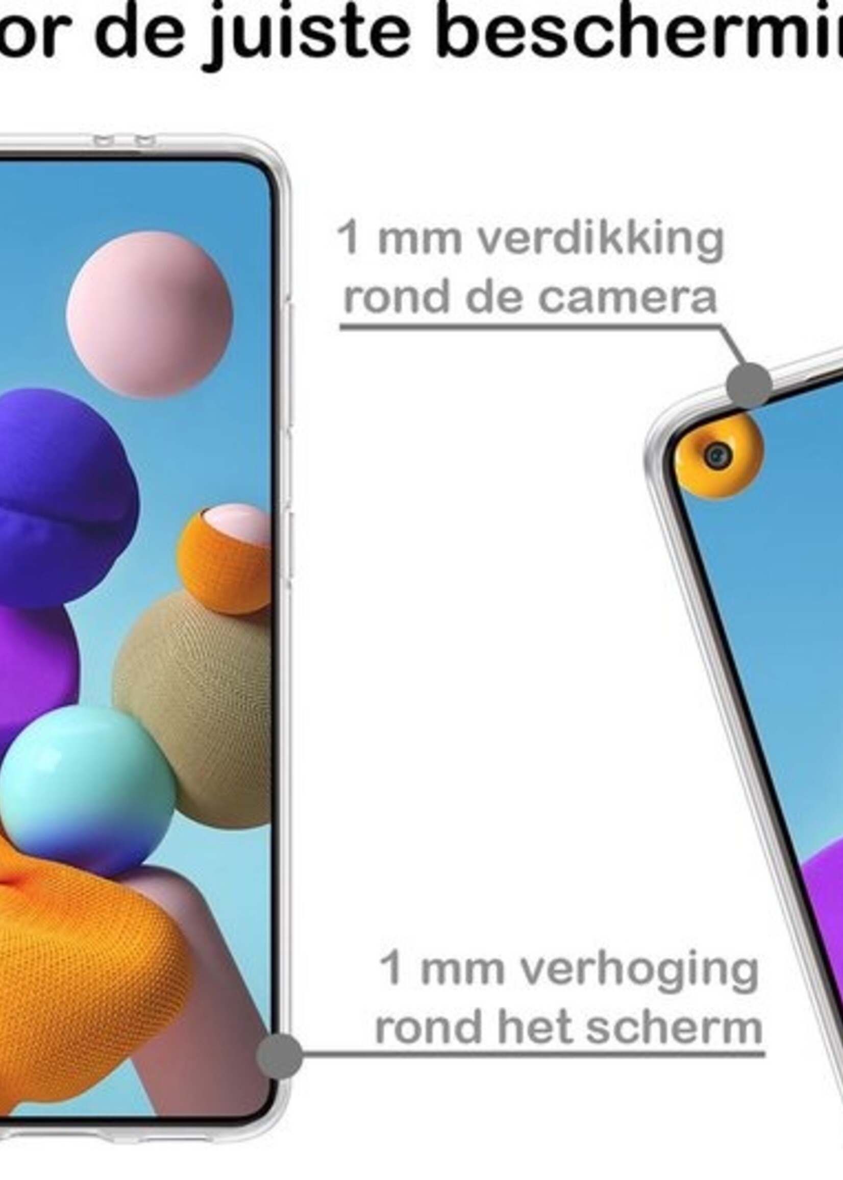 BTH Hoesje Geschikt voor Samsung A21s Hoesje Siliconen Case Hoes Met 2x Screenprotector - Hoes Geschikt voor Samsung Galaxy A21s Hoes Cover Case - Transparant