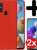 BTH BTH Samsung Galaxy A21s hoesje siliconen rood met 2x screenprotector