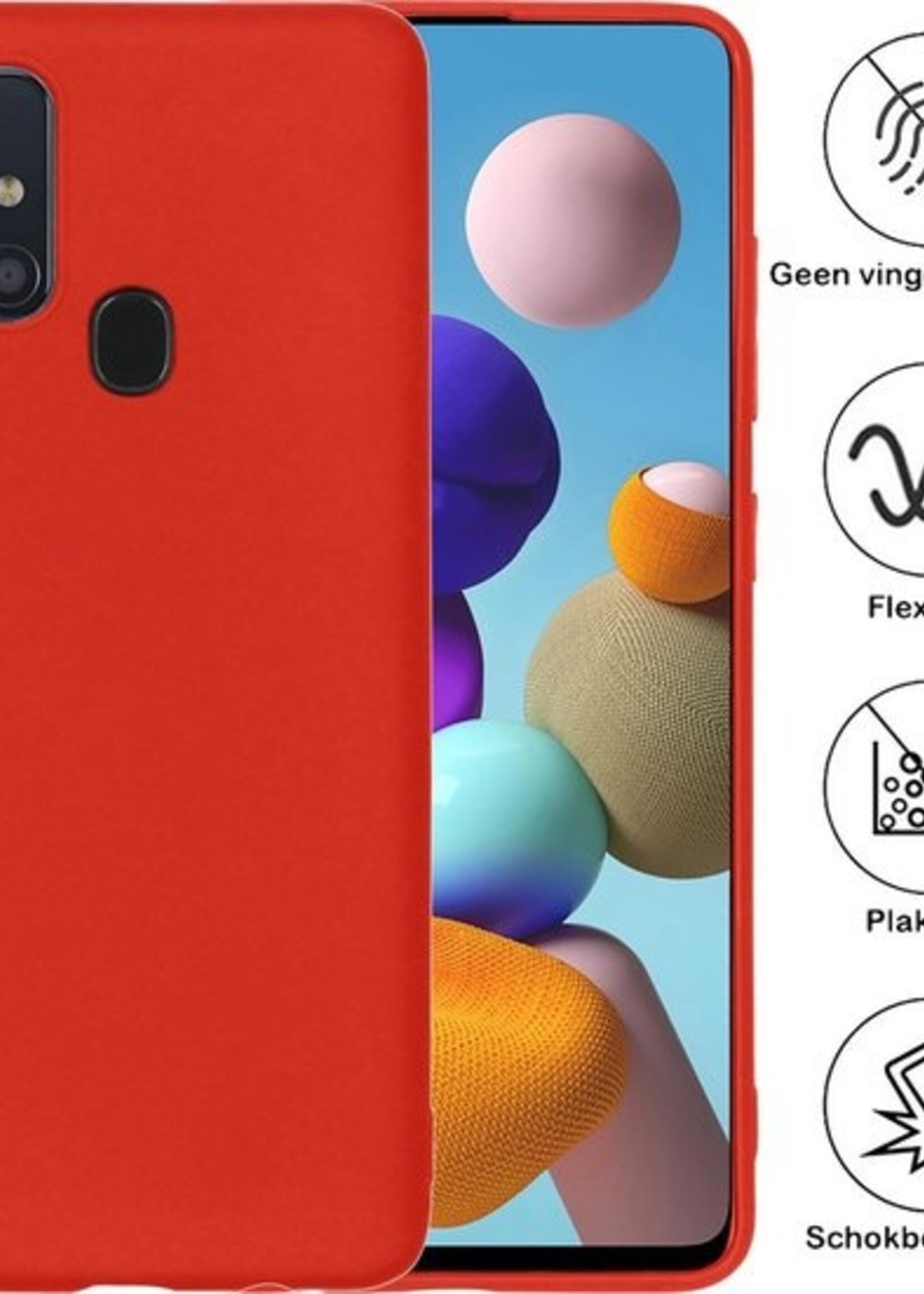 BTH Hoesje Geschikt voor Samsung A21s Hoesje Siliconen Case Hoes Met 2x Screenprotector - Hoes Geschikt voor Samsung Galaxy A21s Hoes Cover Case - Rood