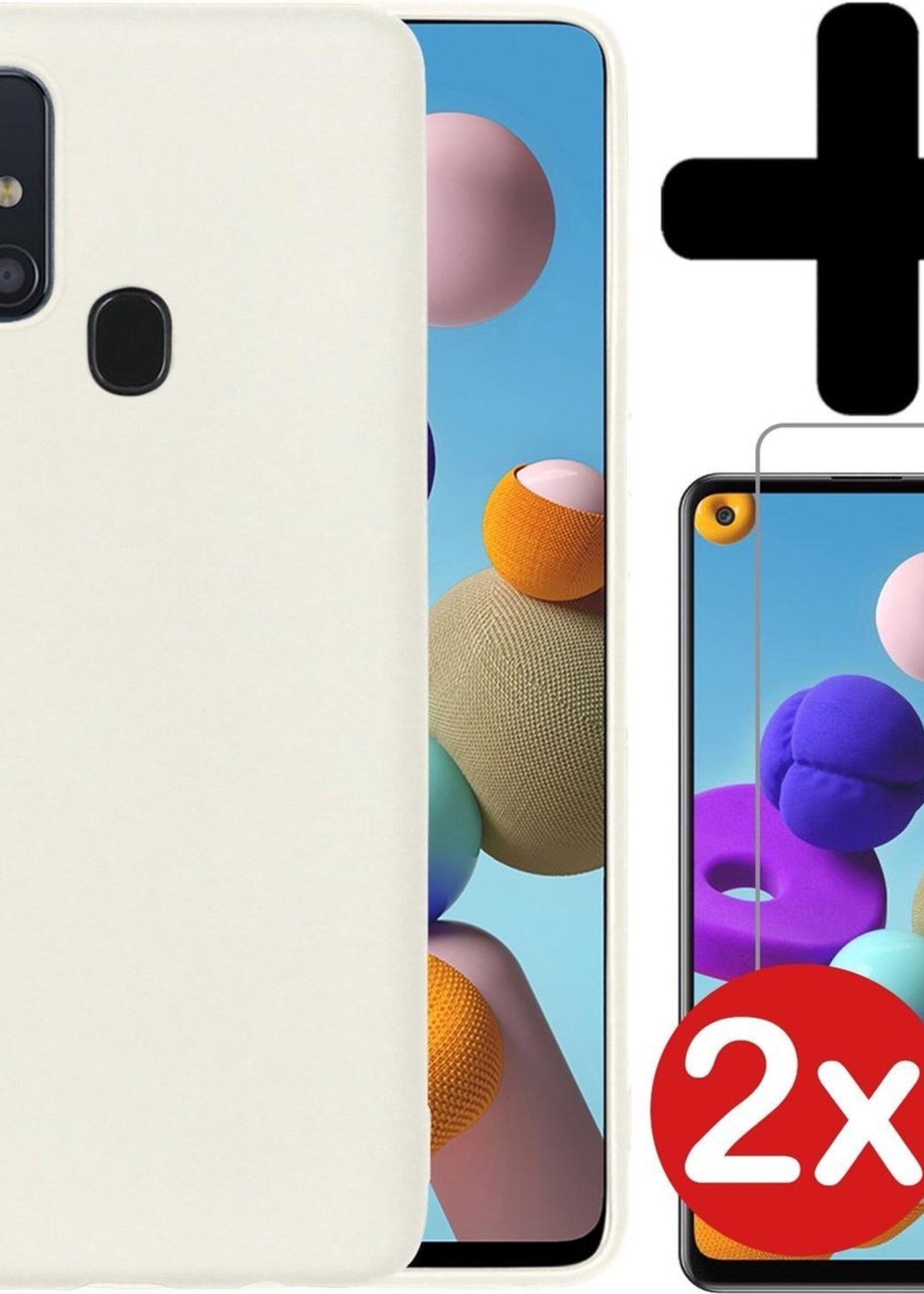 BTH Hoesje Geschikt voor Samsung A21s Hoesje Siliconen Case Hoes Met 2x Screenprotector - Hoes Geschikt voor Samsung Galaxy A21s Hoes Cover Case - Wit
