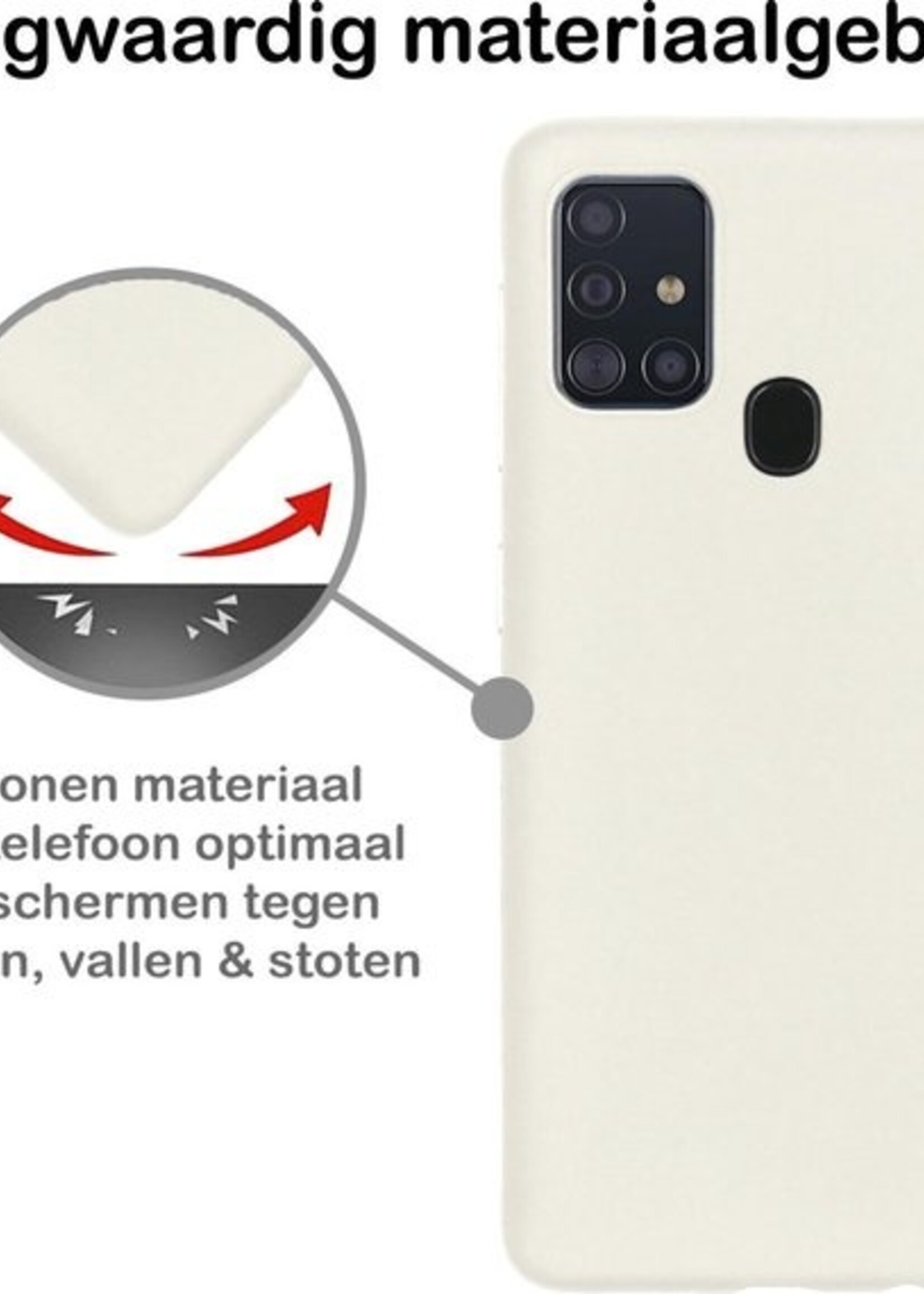 BTH Hoesje Geschikt voor Samsung A21s Hoesje Siliconen Case Hoes Met 2x Screenprotector - Hoes Geschikt voor Samsung Galaxy A21s Hoes Cover Case - Wit