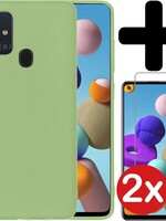 BTH BTH Samsung Galaxy A21s hoesje siliconen groen met 2x screenprotector