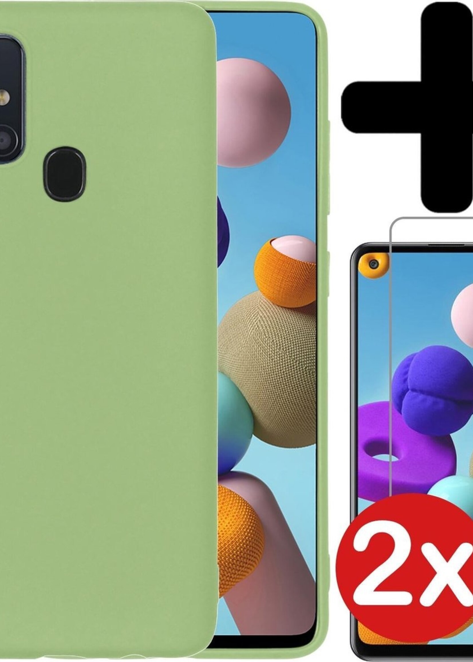 BTH Hoesje Geschikt voor Samsung A21s Hoesje Siliconen Case Hoes Met 2x Screenprotector - Hoes Geschikt voor Samsung Galaxy A21s Hoes Cover Case - Groen
