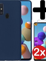 BTH BTH Samsung Galaxy A21s hoesje siliconen donkerblauw met 2x screenprotector