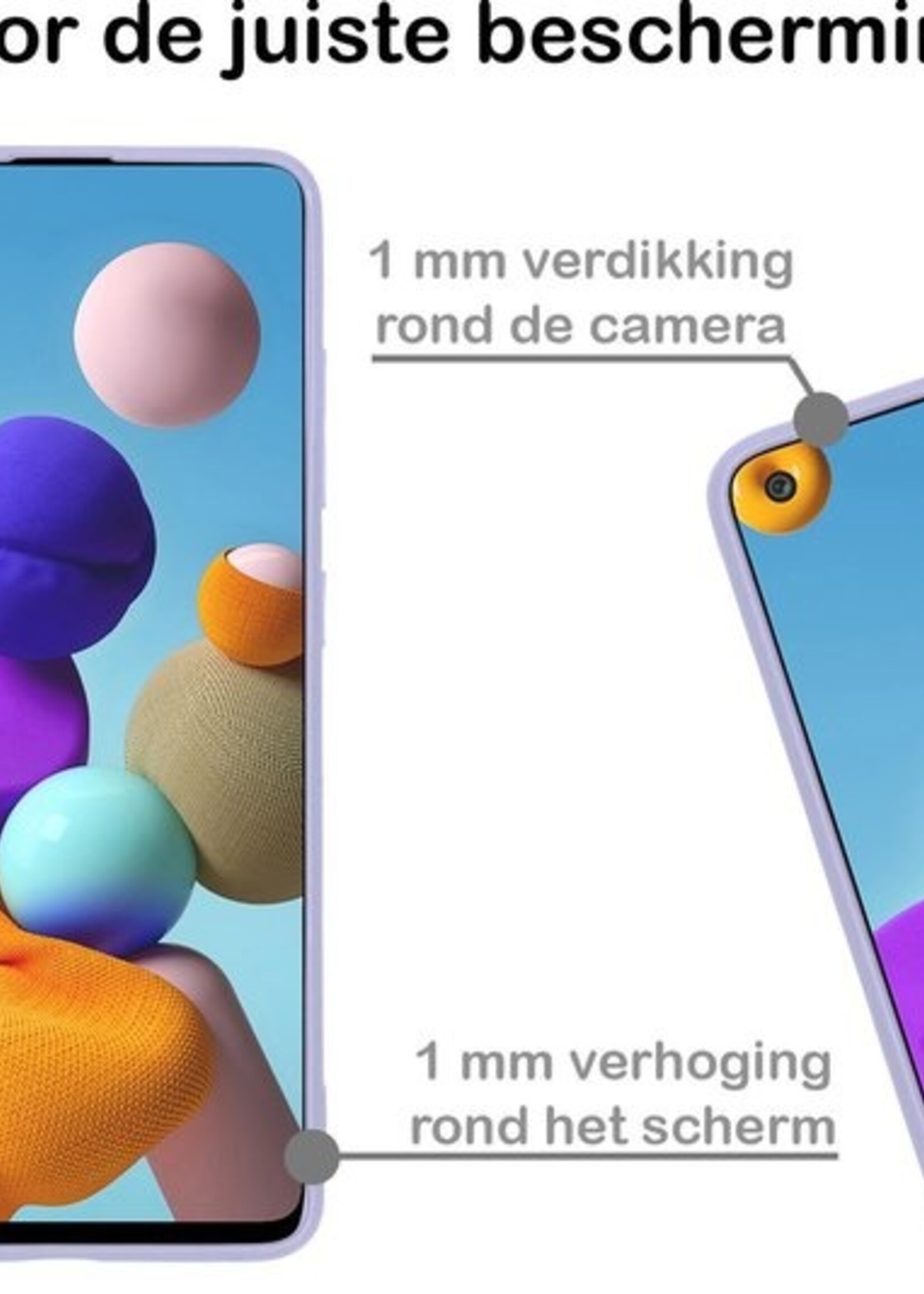 BTH Hoesje Geschikt voor Samsung A21s Hoesje Siliconen Case Hoes Met 2x Screenprotector - Hoes Geschikt voor Samsung Galaxy A21s Hoes Cover Case - Lila