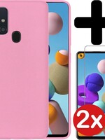 BTH BTH Samsung Galaxy A21s hoesje siliconen lichtroze met 2x screenprotector