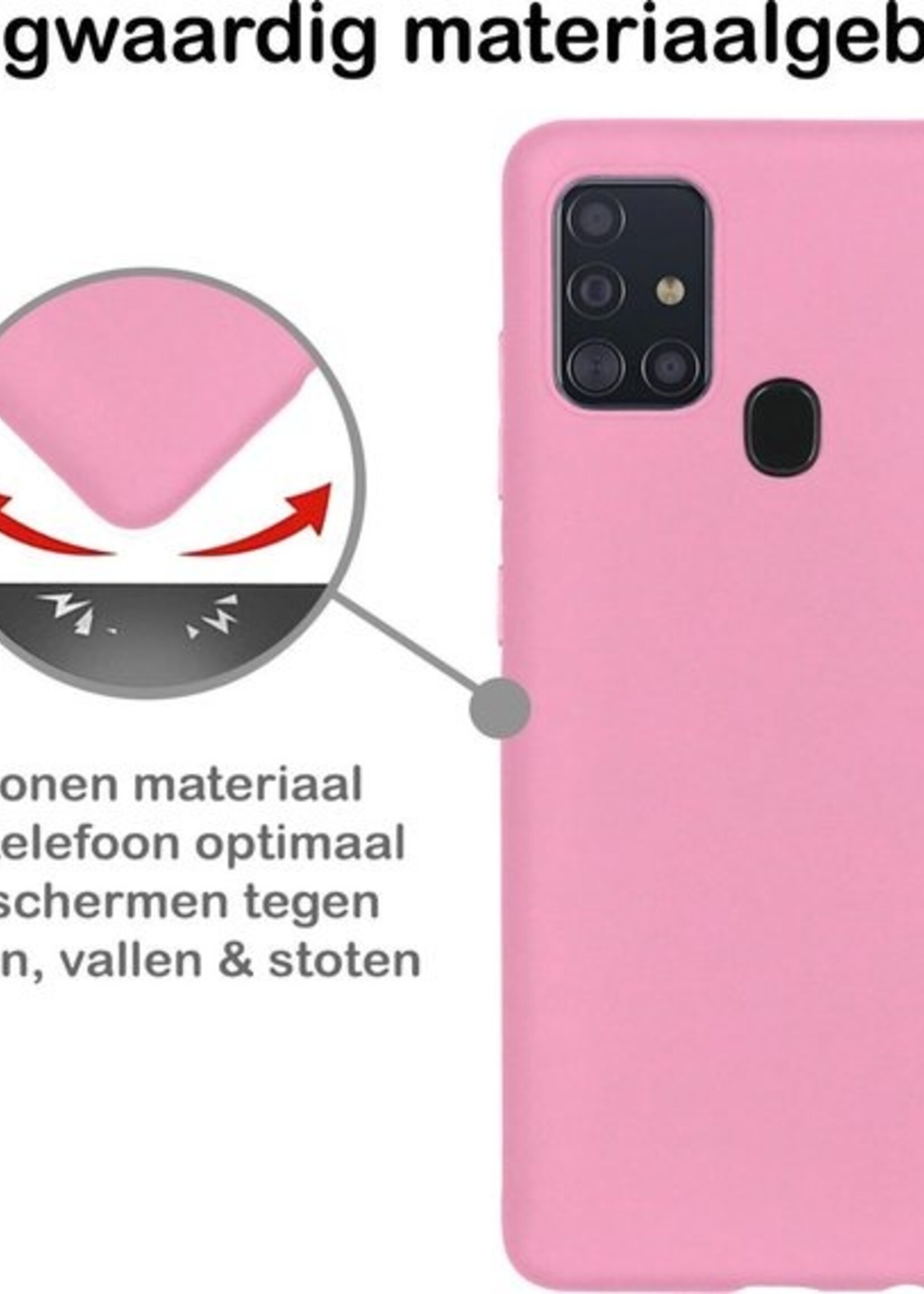 BTH Hoesje Geschikt voor Samsung A21s Hoesje Siliconen Case Hoes Met 2x Screenprotector - Hoes Geschikt voor Samsung Galaxy A21s Hoes Cover Case - Lichtroze