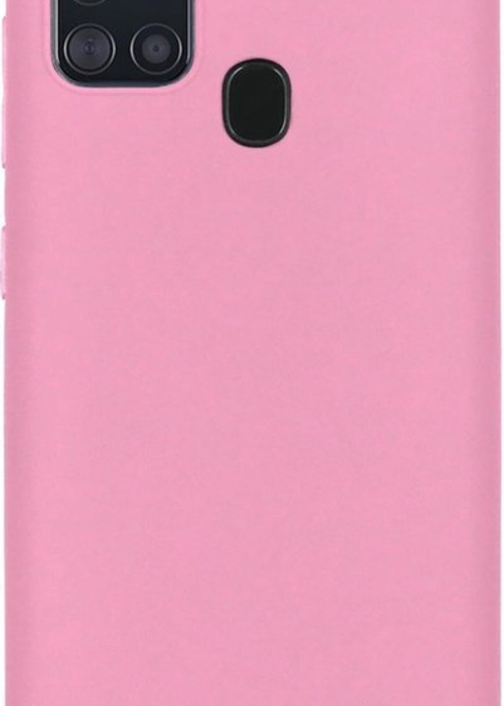 BTH Hoesje Geschikt voor Samsung A21s Hoesje Siliconen Case Hoes Met 2x Screenprotector - Hoes Geschikt voor Samsung Galaxy A21s Hoes Cover Case - Lichtroze