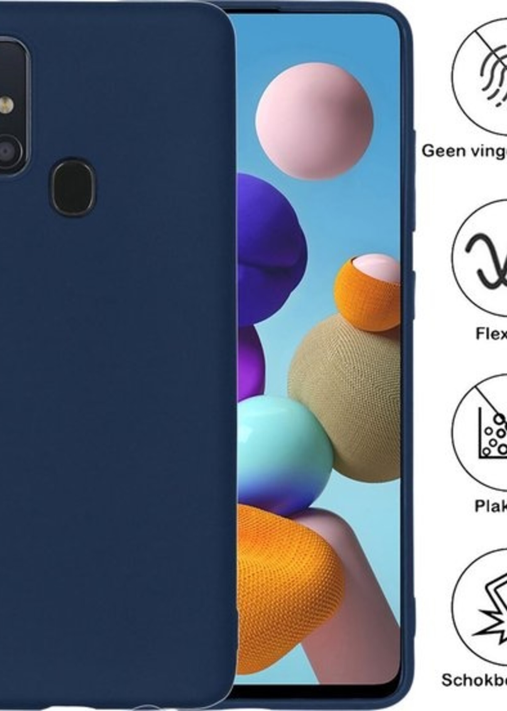 BTH Hoesje Geschikt voor Samsung A21s Hoesje Siliconen Case Hoes - Hoes Geschikt voor Samsung Galaxy A21s Hoes Cover Case - Blauw