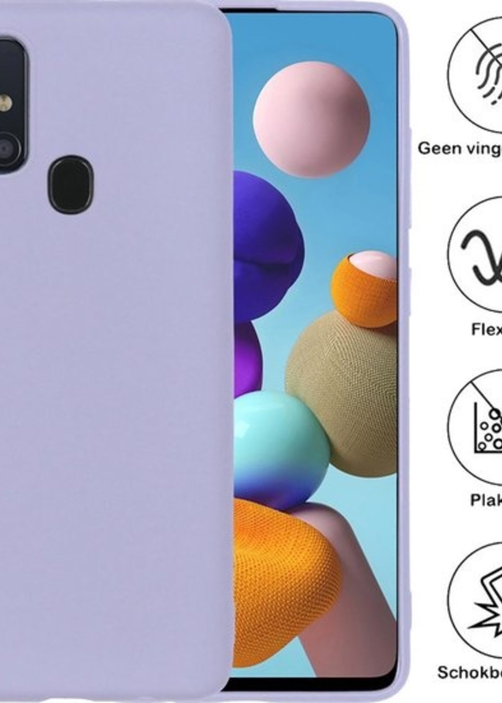 BTH Hoesje Geschikt voor Samsung A21s Hoesje Siliconen Case Hoes - Hoes Geschikt voor Samsung Galaxy A21s Hoes Cover Case - Lila