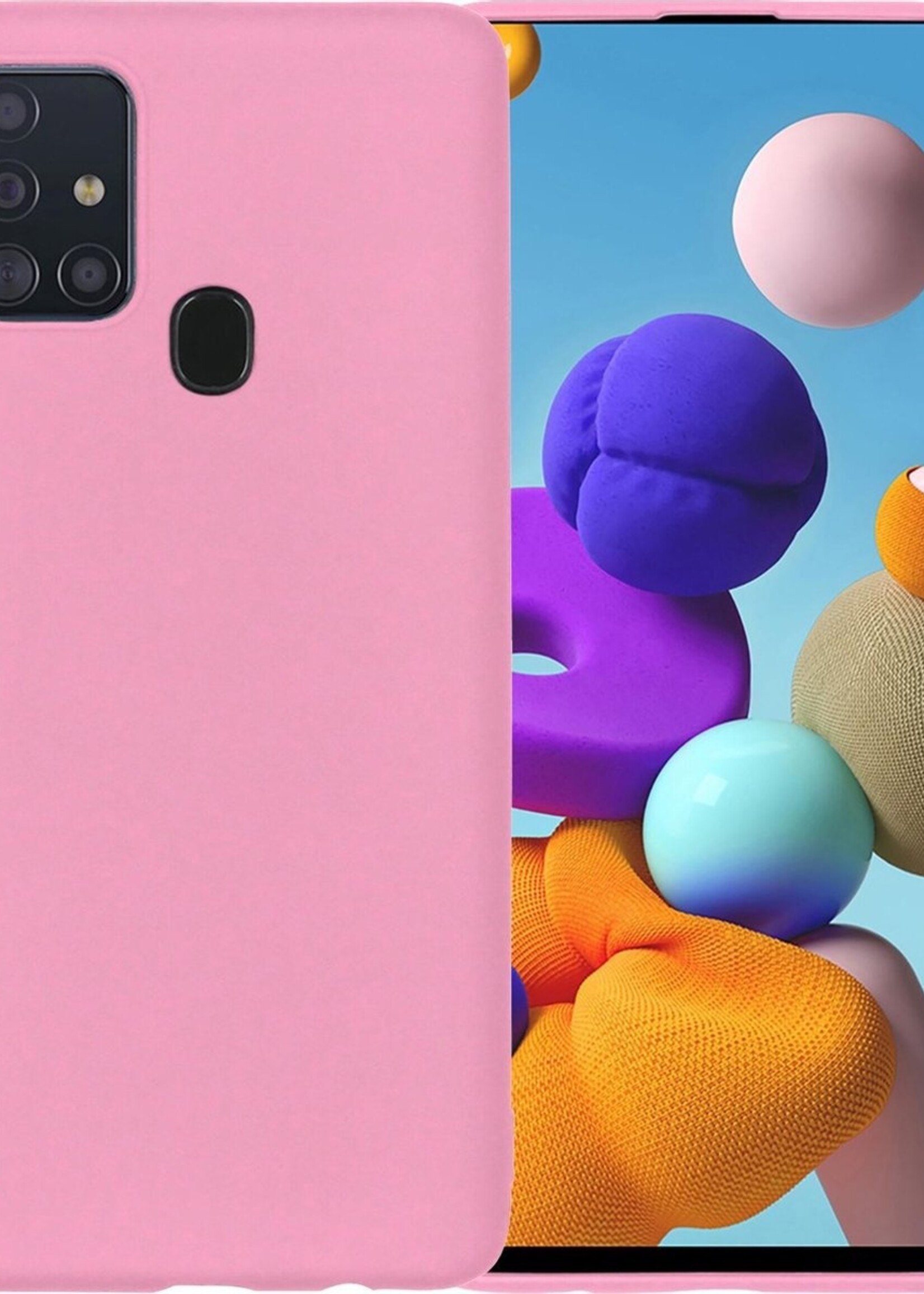 BTH Hoesje Geschikt voor Samsung A21s Hoesje Siliconen Case Hoes - Hoes Geschikt voor Samsung Galaxy A21s Hoes Cover Case - Roze