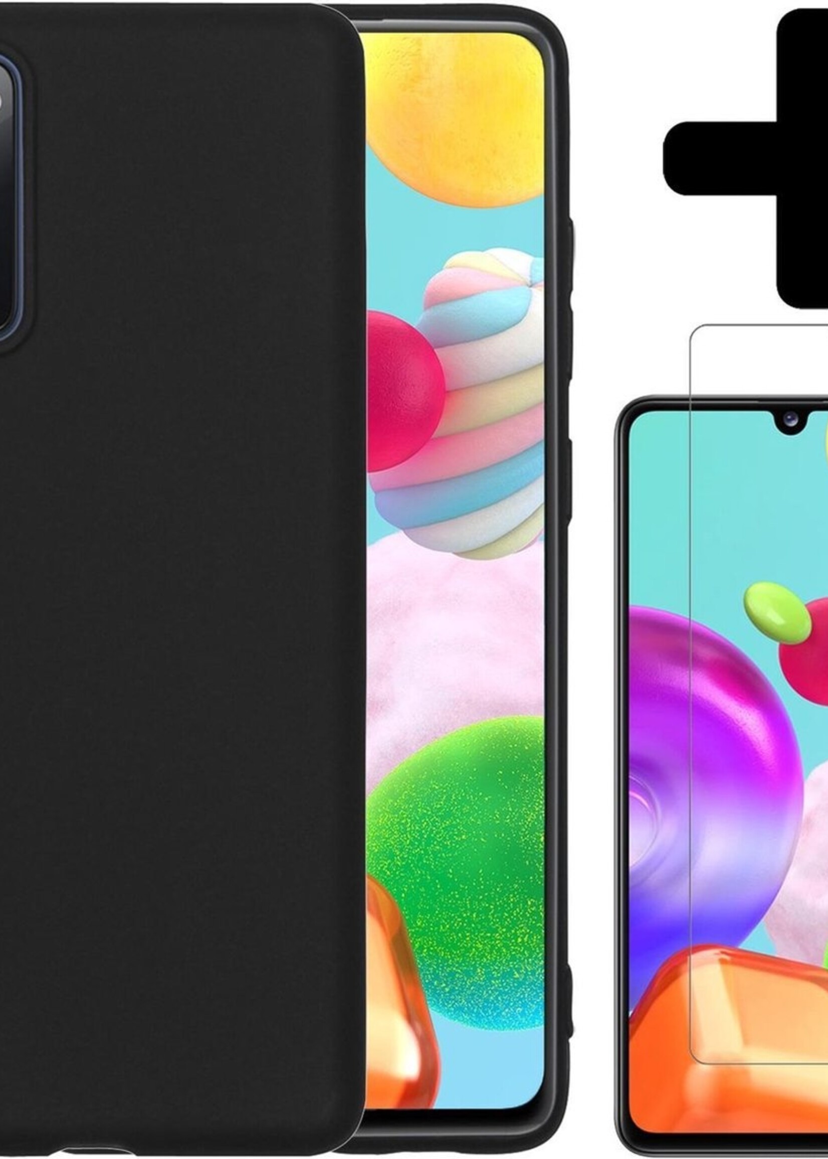 BTH Hoesje Geschikt voor Samsung A41 Hoesje Siliconen Case Hoes Met Screenprotector - Hoes Geschikt voor Samsung Galaxy A41 Hoes Cover Case - Zwart