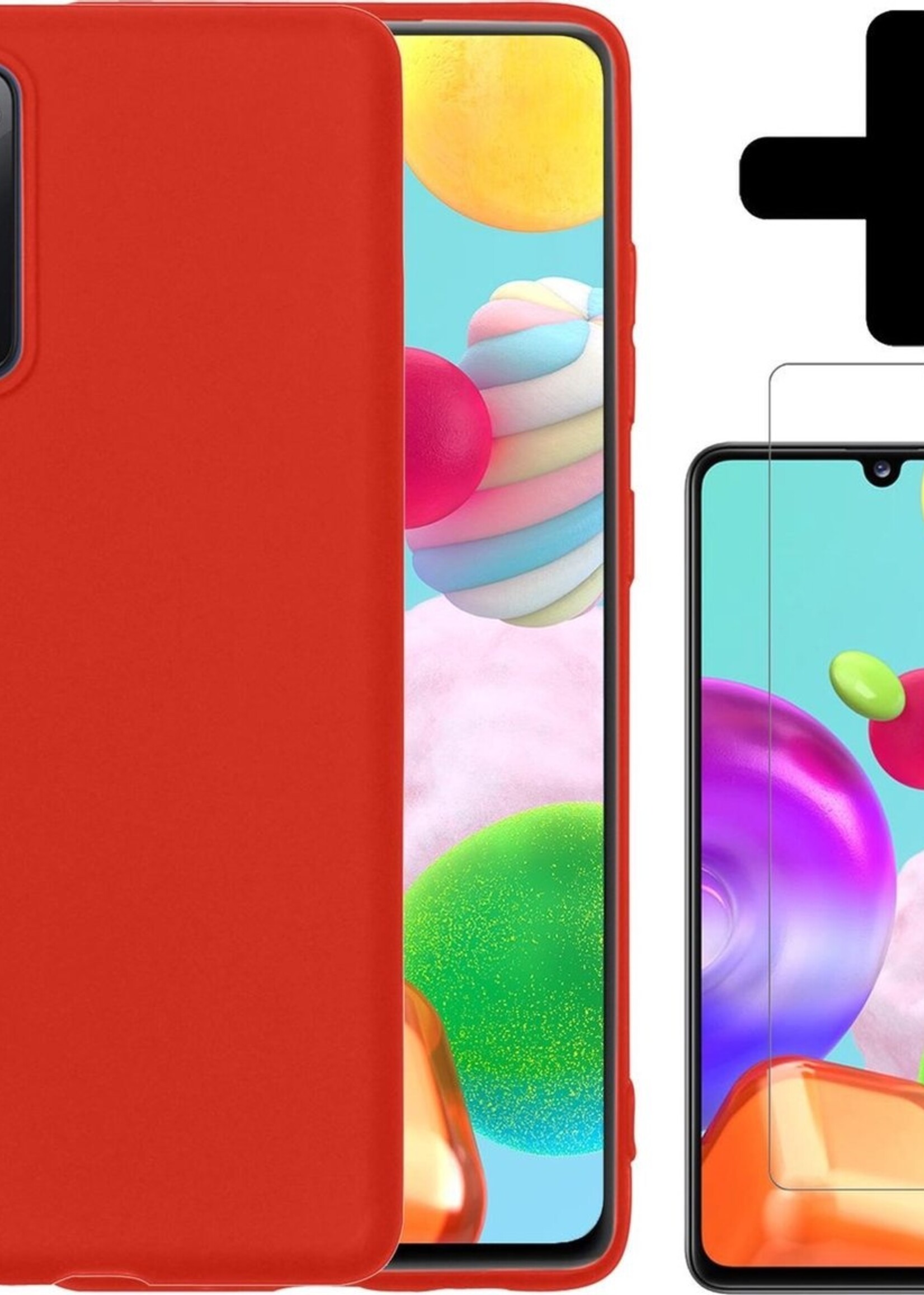 BTH Hoesje Geschikt voor Samsung A41 Hoesje Siliconen Case Hoes Met Screenprotector - Hoes Geschikt voor Samsung Galaxy A41 Hoes Cover Case - Rood