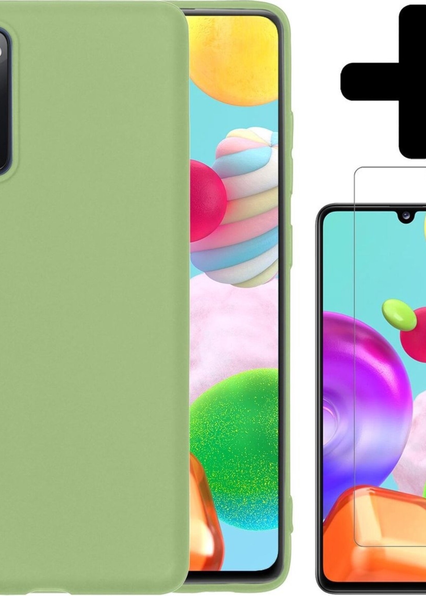 BTH Hoesje Geschikt voor Samsung A41 Hoesje Siliconen Case Hoes Met Screenprotector - Hoes Geschikt voor Samsung Galaxy A41 Hoes Cover Case - Groen