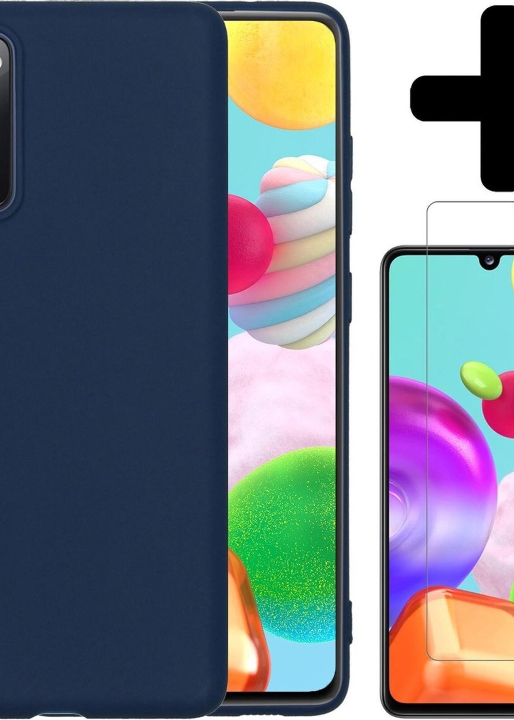 BTH Hoesje Geschikt voor Samsung A41 Hoesje Siliconen Case Hoes Met Screenprotector - Hoes Geschikt voor Samsung Galaxy A41 Hoes Cover Case - Donkerblauw
