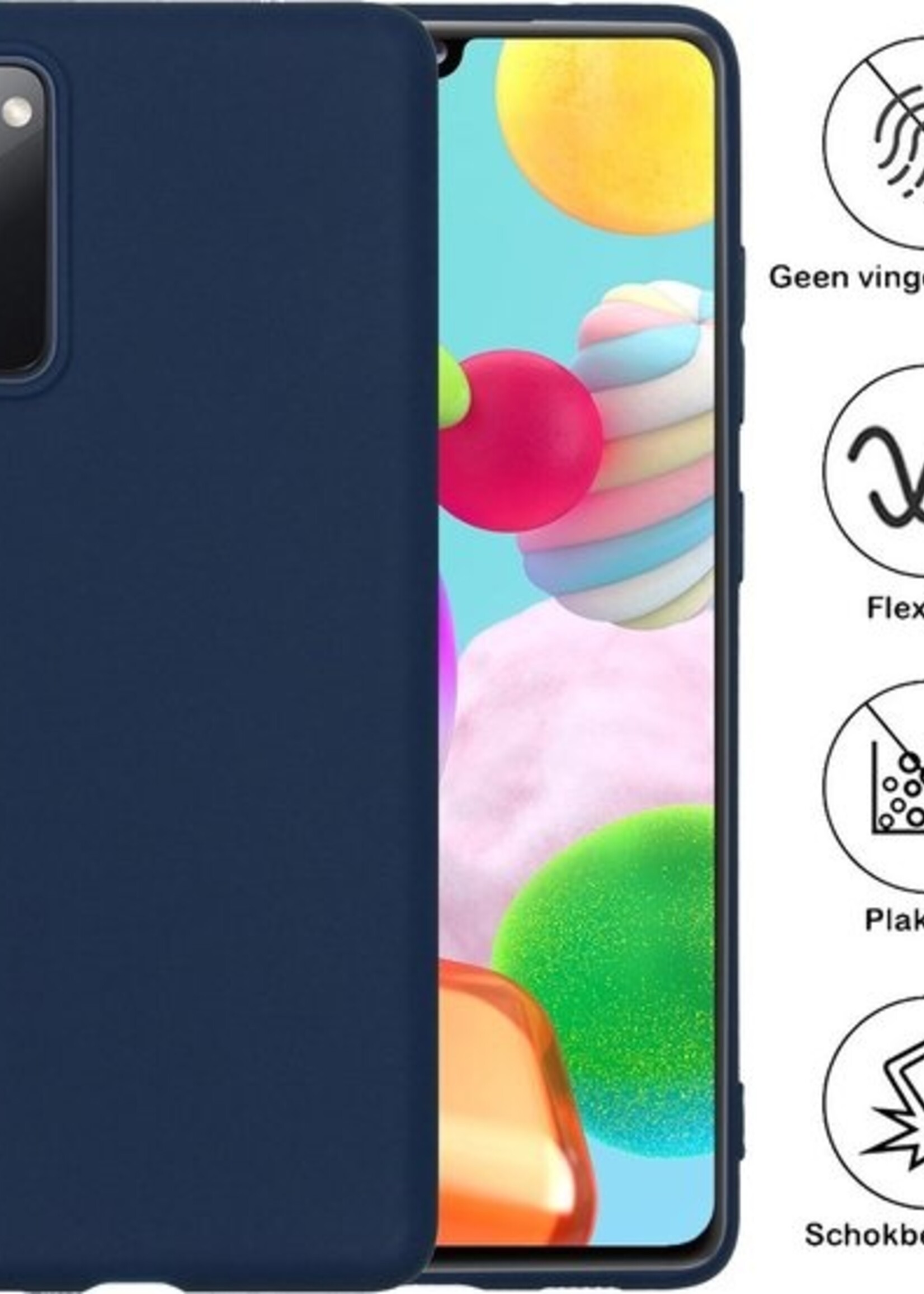 BTH Hoesje Geschikt voor Samsung A41 Hoesje Siliconen Case Hoes Met Screenprotector - Hoes Geschikt voor Samsung Galaxy A41 Hoes Cover Case - Donkerblauw