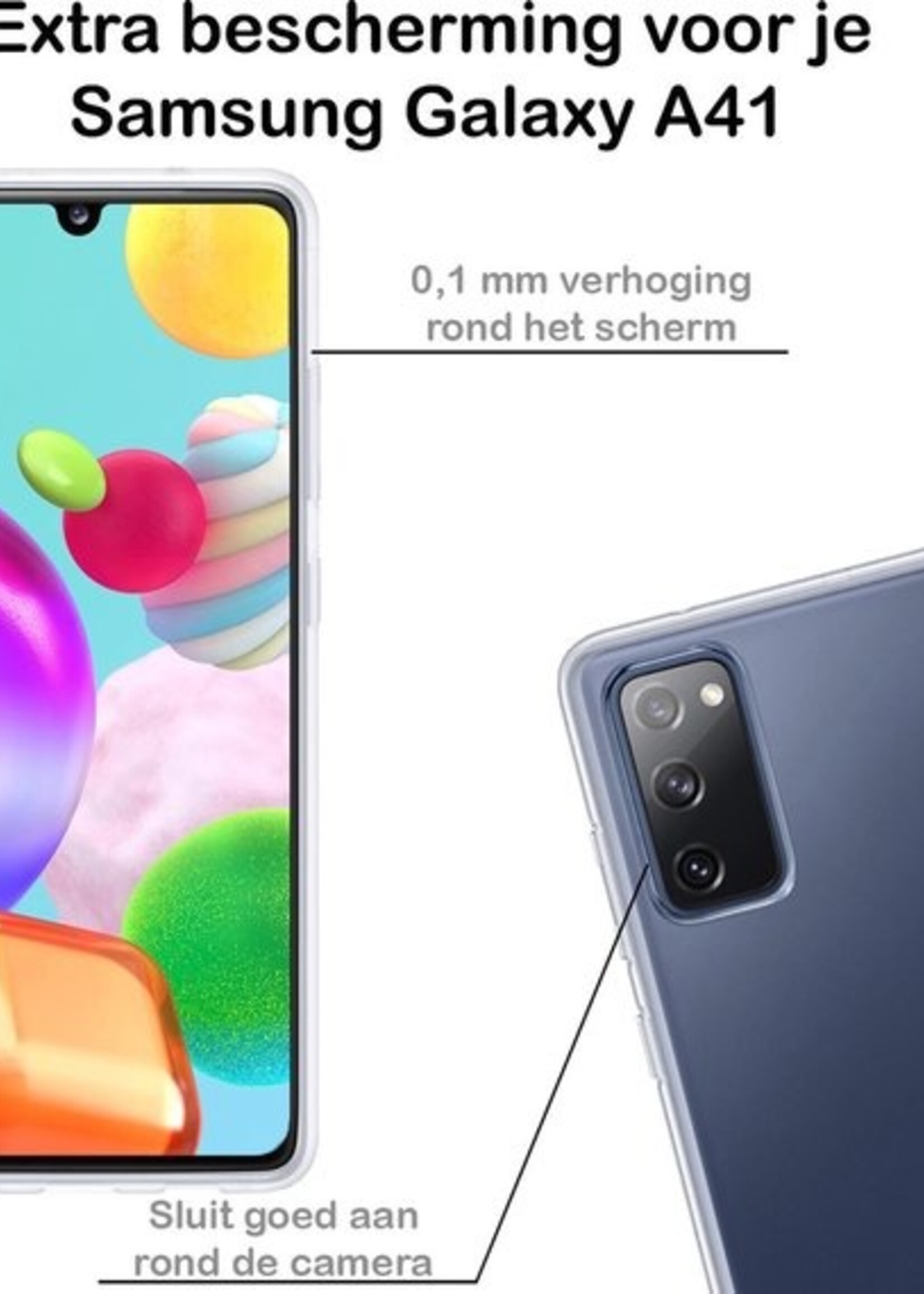 BTH Hoesje Geschikt voor Samsung A41 Hoesje Siliconen Case Hoes Met 2x Screenprotector - Hoes Geschikt voor Samsung Galaxy A41 Hoes Cover Case - Transparant