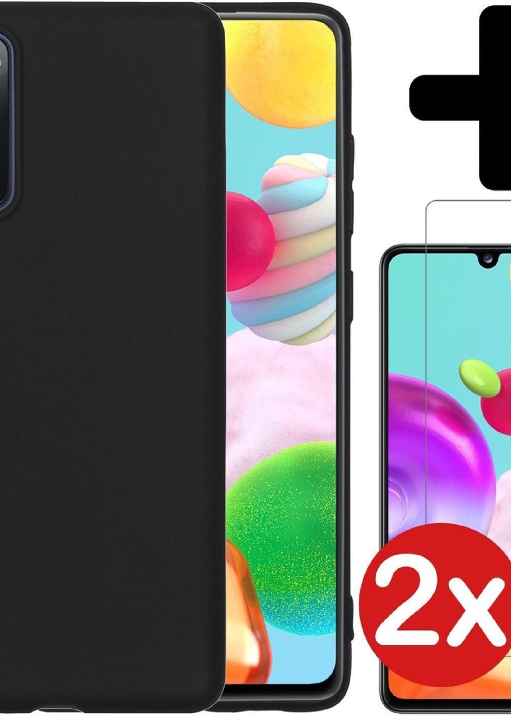 BTH Hoesje Geschikt voor Samsung A41 Hoesje Siliconen Case Hoes Met 2x Screenprotector - Hoes Geschikt voor Samsung Galaxy A41 Hoes Cover Case - Zwart