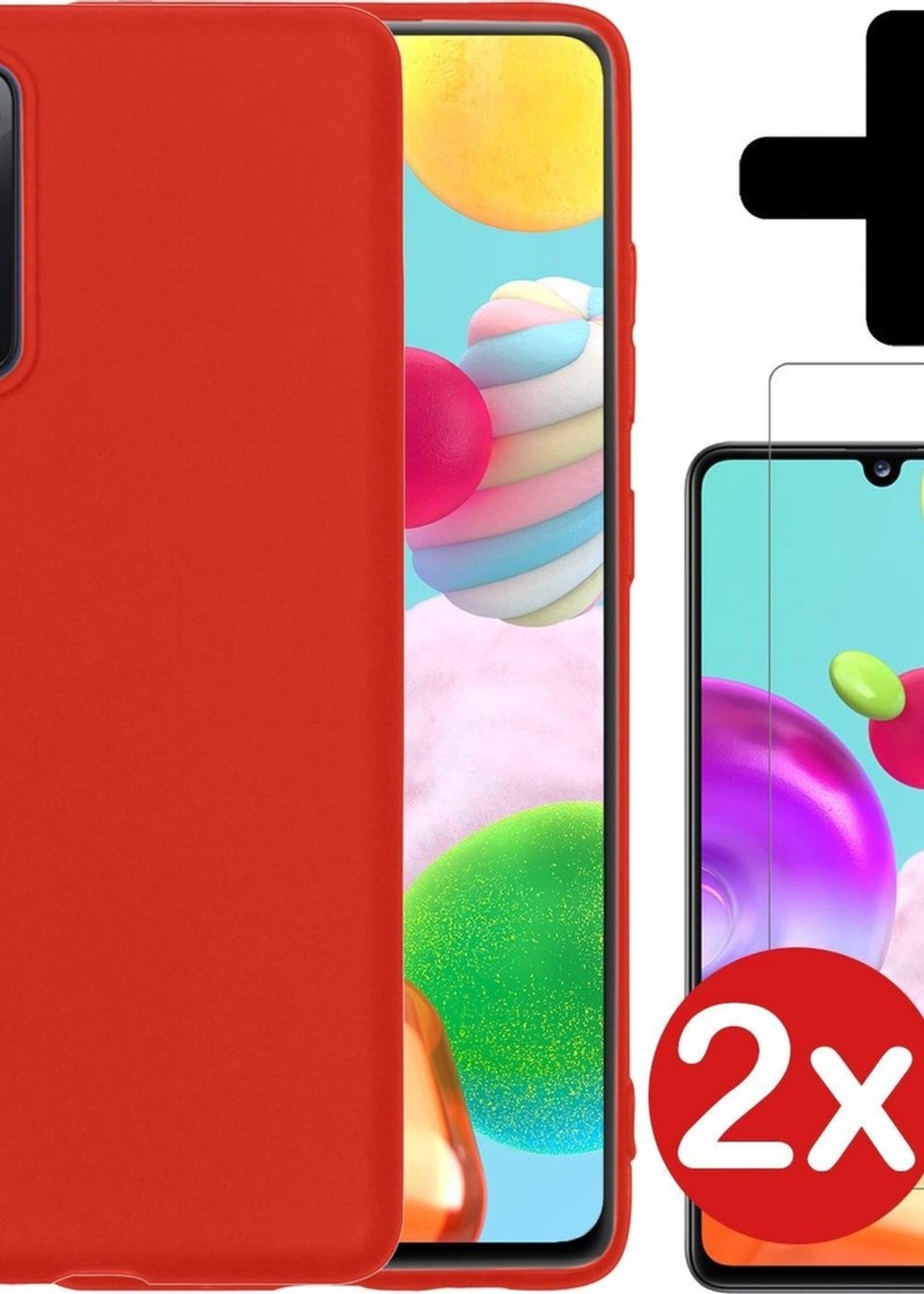 BTH Hoesje Geschikt voor Samsung A41 Hoesje Siliconen Case Hoes Met 2x Screenprotector - Hoes Geschikt voor Samsung Galaxy A41 Hoes Cover Case - Rood
