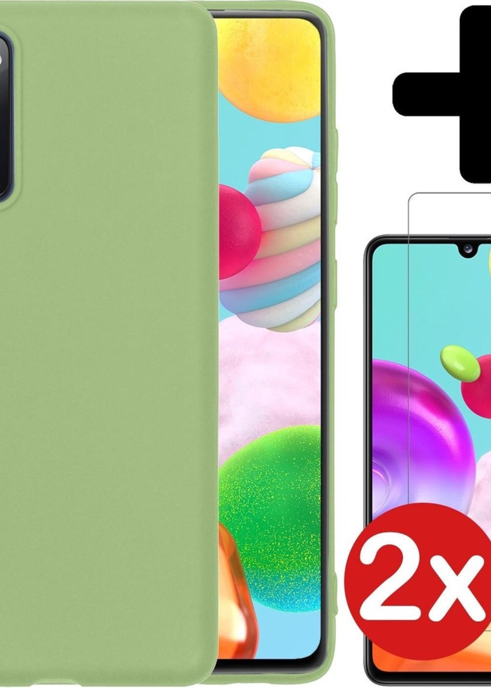 BTH Hoesje Geschikt voor Samsung A41 Hoesje Siliconen Case Hoes Met 2x Screenprotector - Hoes Geschikt voor Samsung Galaxy A41 Hoes Cover Case - Groen