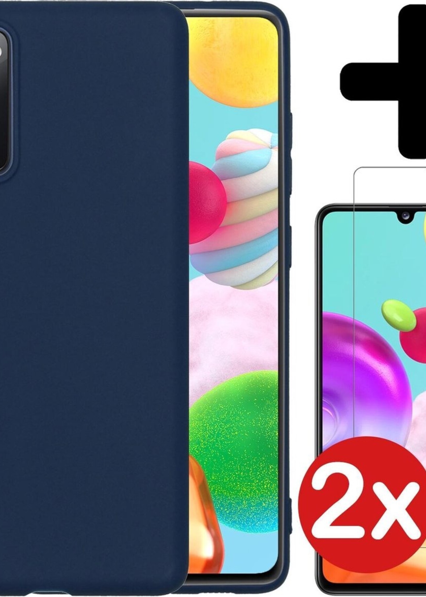 BTH Hoesje Geschikt voor Samsung A41 Hoesje Siliconen Case Hoes Met 2x Screenprotector - Hoes Geschikt voor Samsung Galaxy A41 Hoes Cover Case - Donkerblauw