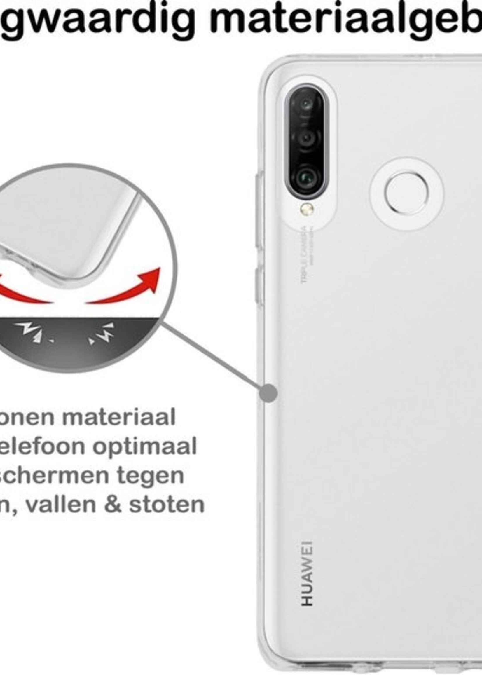 BTH Hoesje Geschikt voor Huawei P30 Lite Hoesje Siliconen Case Hoes - Hoes Geschikt voor Huawei P30 Lite Hoes Cover Case - Transparant