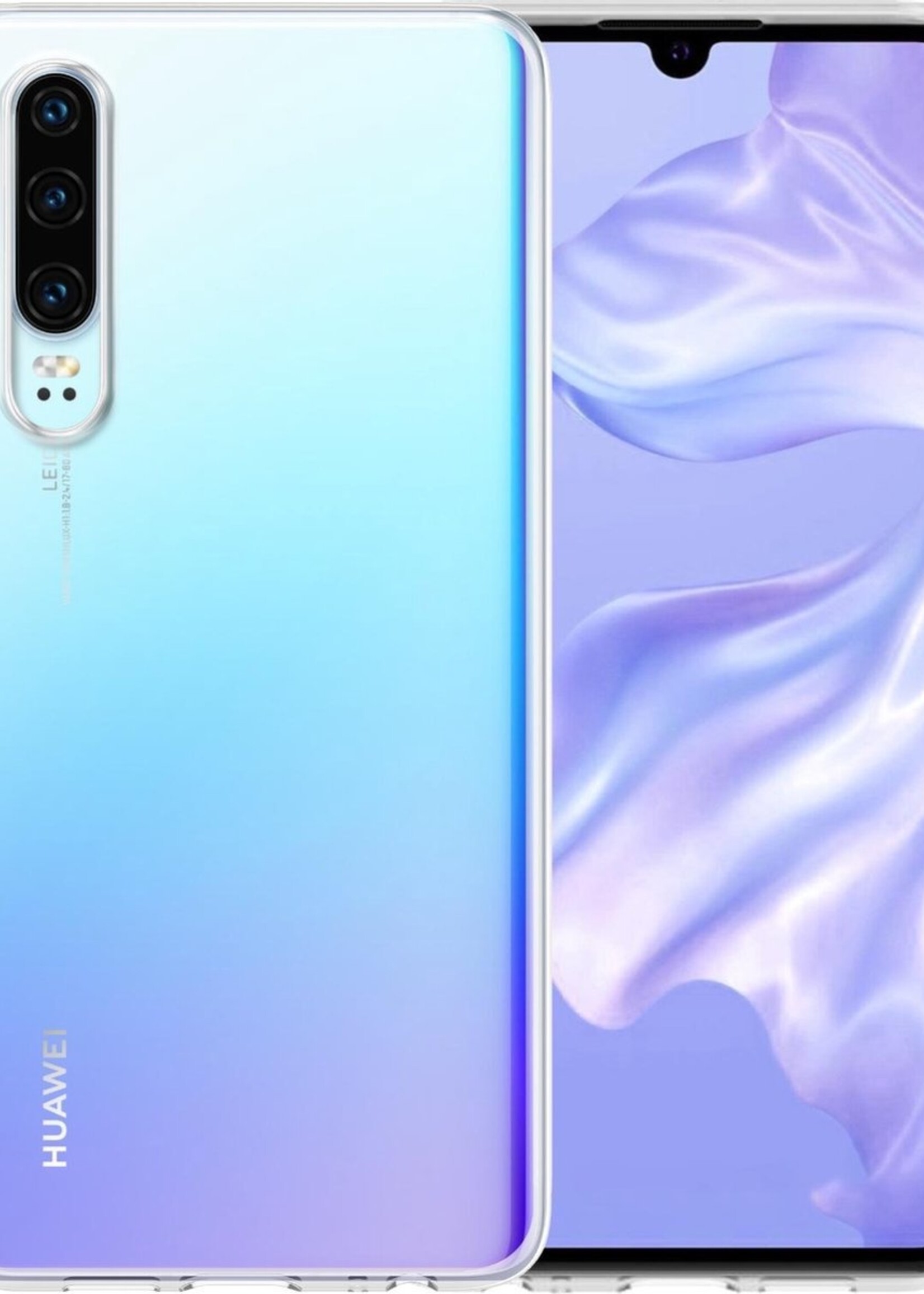 BTH Hoesje Geschikt voor Huawei P30 Hoesje Siliconen Case Hoes - Hoes Geschikt voor Huawei P30 Hoes Cover Case - Transparant