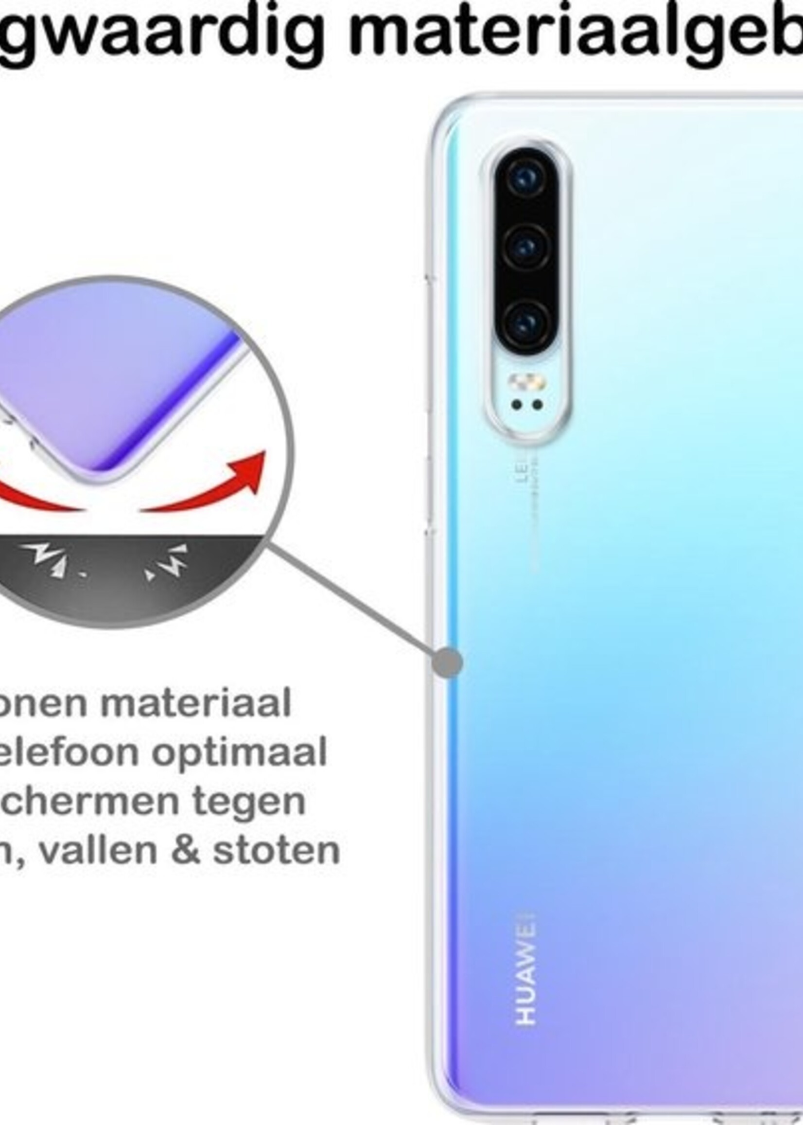 BTH Hoesje Geschikt voor Huawei P30 Hoesje Siliconen Case Hoes - Hoes Geschikt voor Huawei P30 Hoes Cover Case - Transparant