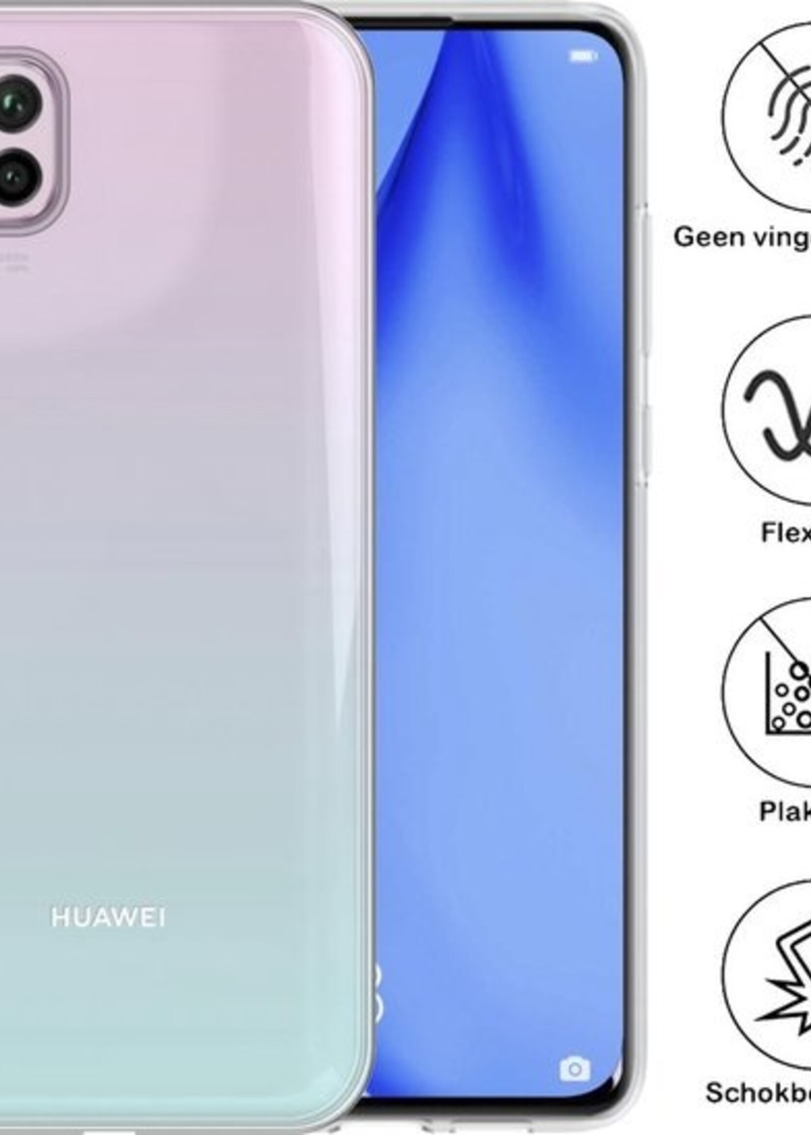 BTH Hoesje Geschikt voor Huawei P40 Lite Hoesje Siliconen Case Hoes - Hoes Geschikt voor Huawei P40 Lite Hoes Cover Case - Transparant - 2 PACK