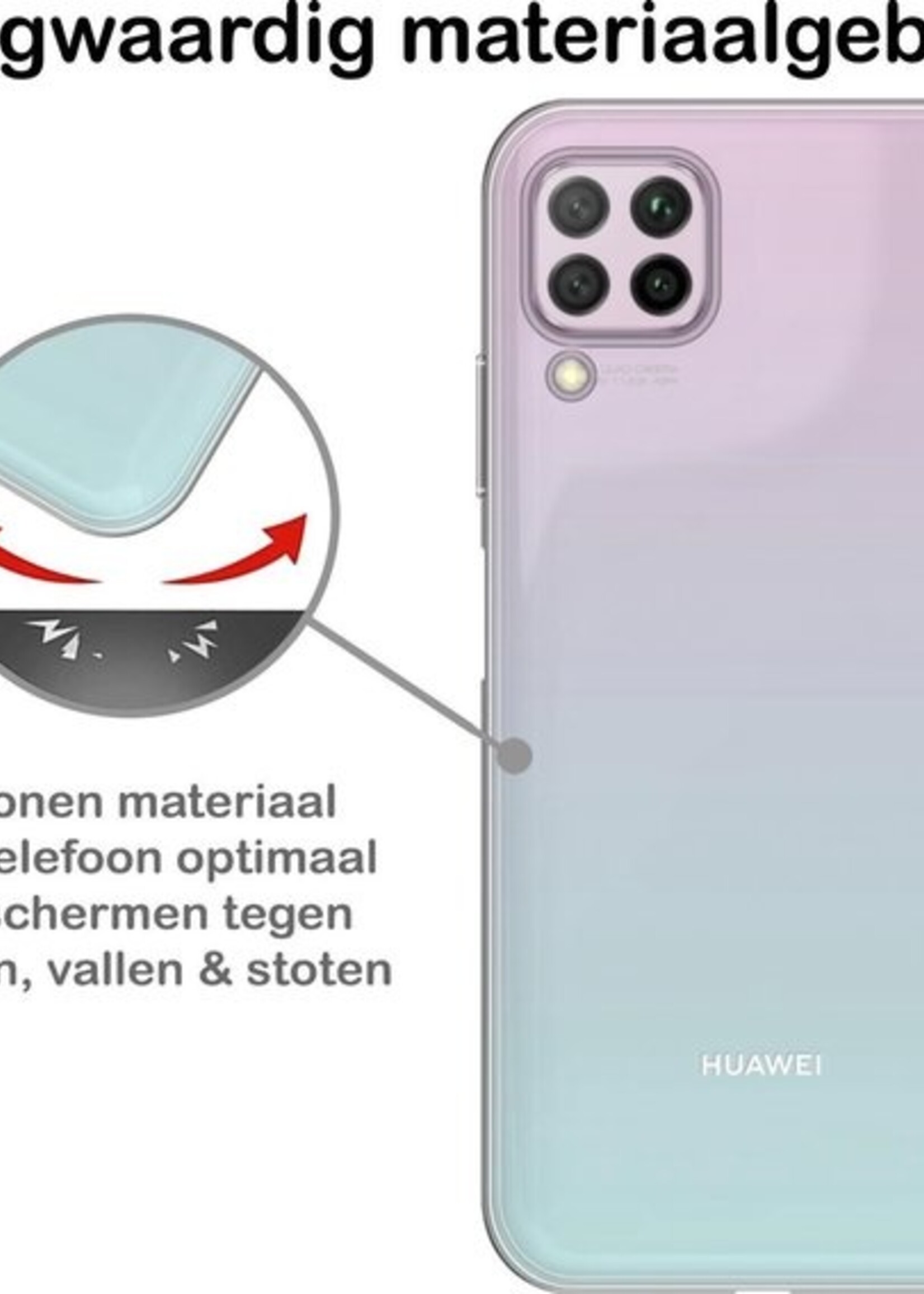 BTH Hoesje Geschikt voor Huawei P40 Lite Hoesje Siliconen Case Hoes - Hoes Geschikt voor Huawei P40 Lite Hoes Cover Case - Transparant - 2 PACK