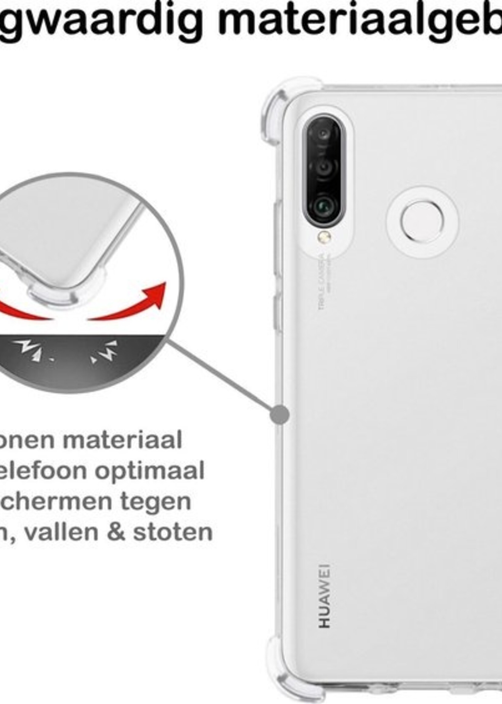BTH Hoesje Geschikt voor Huawei P30 Lite Hoesje Siliconen Shock Proof Case Hoes - Hoes Geschikt voor Huawei P30 Lite Hoes Cover Case Shockproof - Transparant
