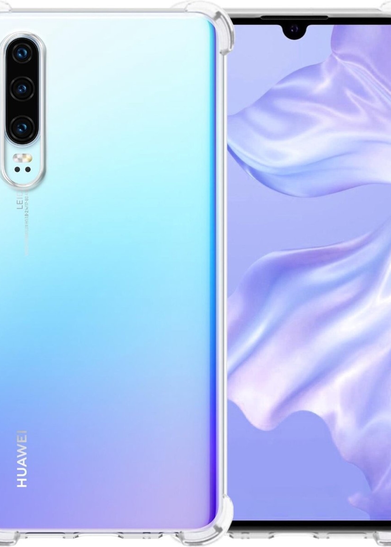 BTH Hoesje Geschikt voor Huawei P30 Hoesje Siliconen Shock Proof Case Hoes - Hoes Geschikt voor Huawei P30 Hoes Cover Case Shockproof - Transparant