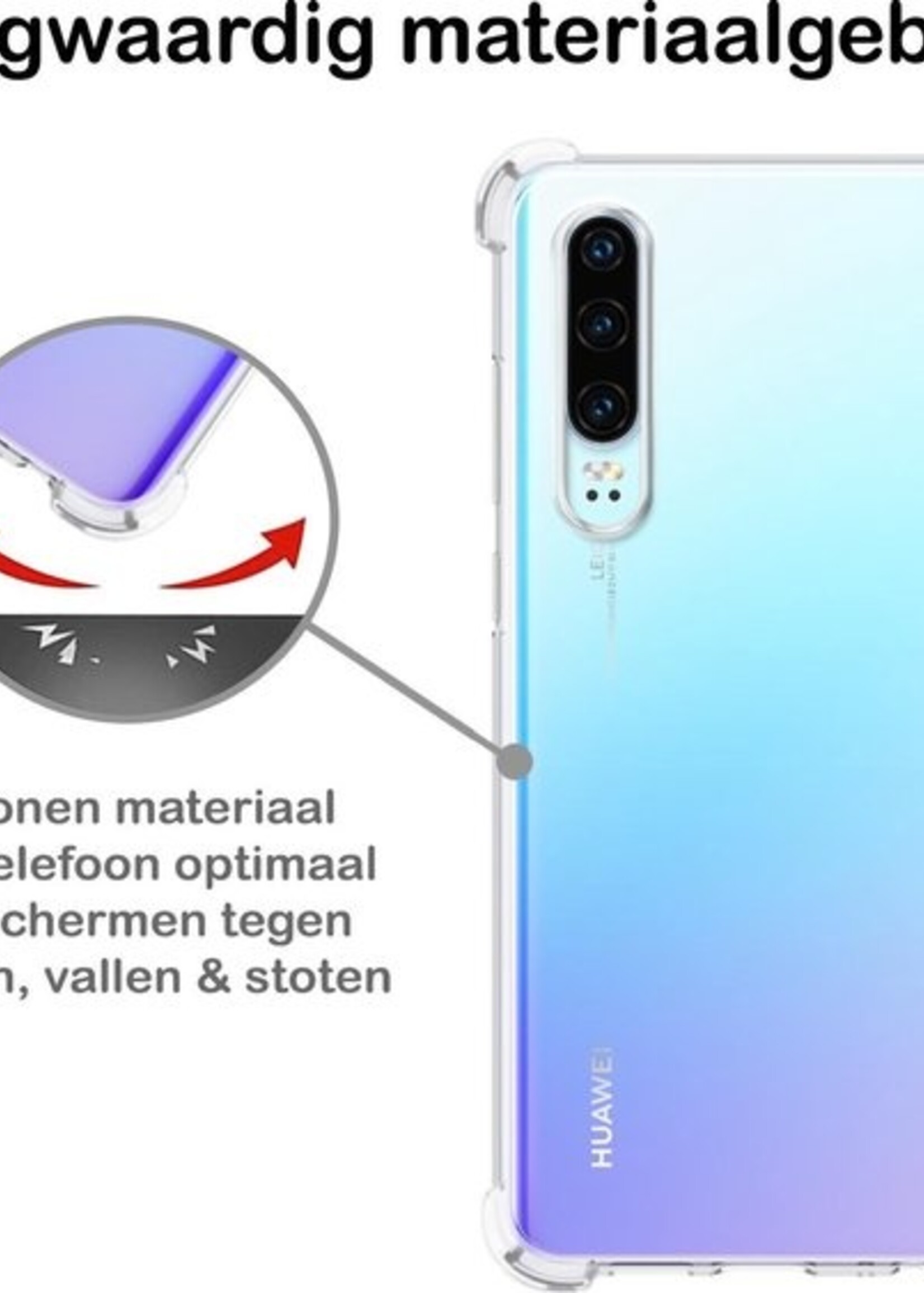 BTH Hoesje Geschikt voor Huawei P30 Hoesje Siliconen Shock Proof Case Hoes - Hoes Geschikt voor Huawei P30 Hoes Cover Case Shockproof - Transparant