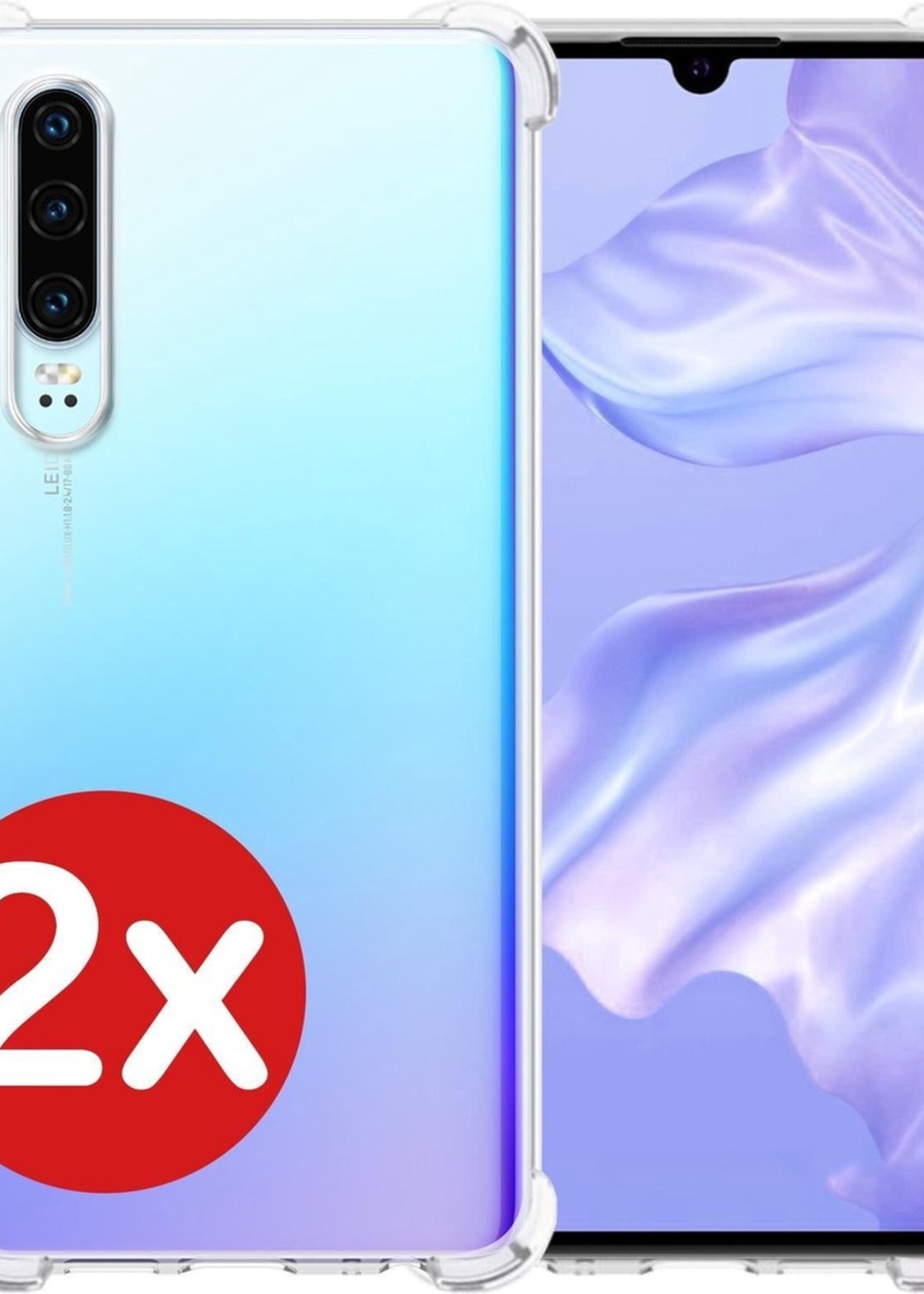 BTH Hoesje Geschikt voor Huawei P30 Hoesje Siliconen Shock Proof Case Hoes - Hoes Geschikt voor Huawei P30 Hoes Cover Case Shockproof - Transparant - 2 PACK