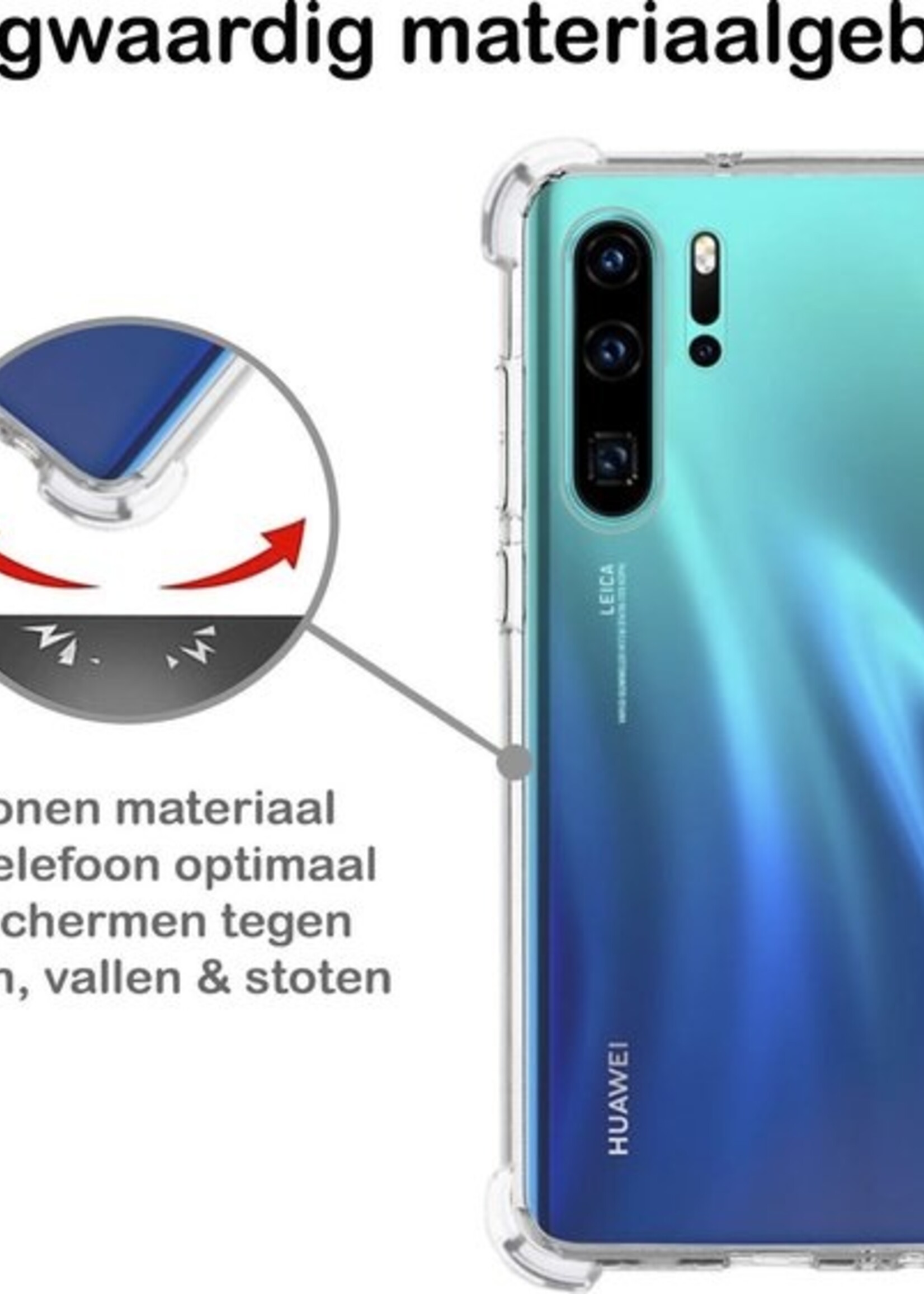 BTH Hoesje Geschikt voor Huawei P30 Pro Hoesje Siliconen Shock Proof Case Hoes - Hoes Geschikt voor Huawei P30 Pro Hoes Cover Case Shockproof - Transparant - 2 PACK