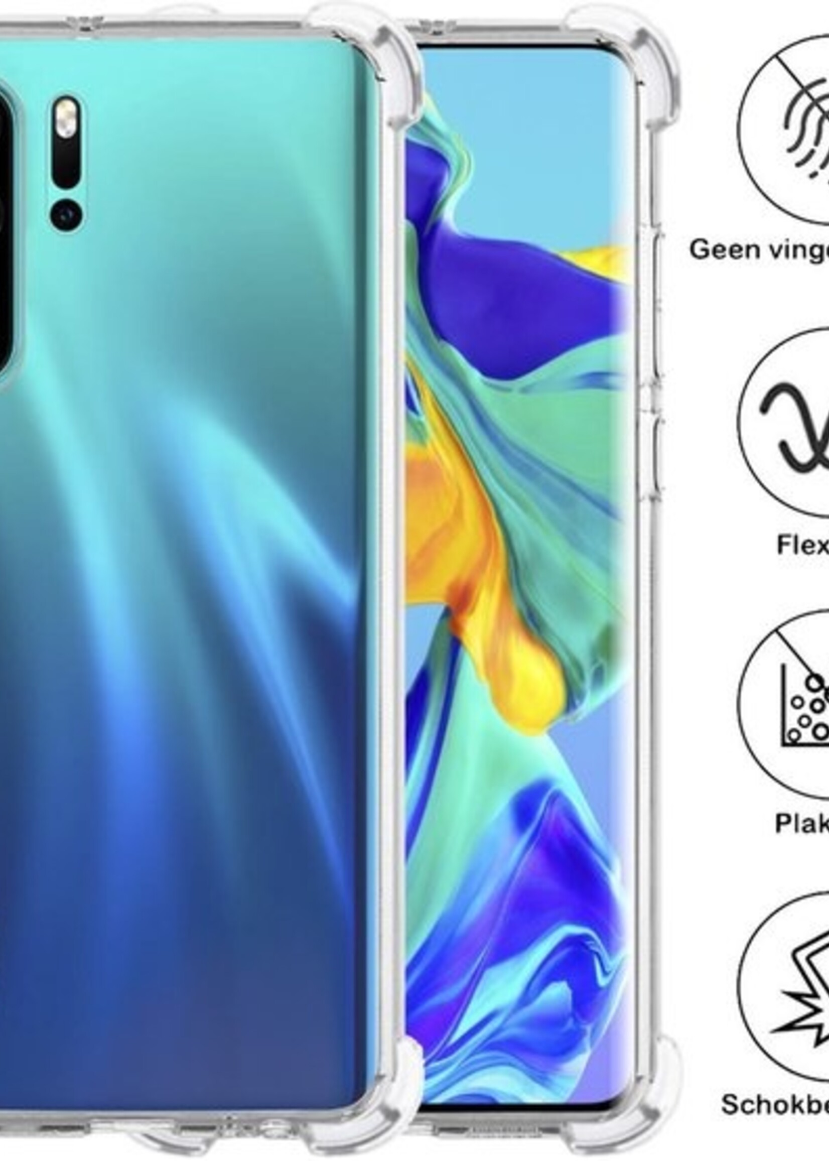 BTH Hoesje Geschikt voor Huawei P30 Pro Hoesje Siliconen Shock Proof Case Hoes - Hoes Geschikt voor Huawei P30 Pro Hoes Cover Case Shockproof - Transparant - 2 PACK