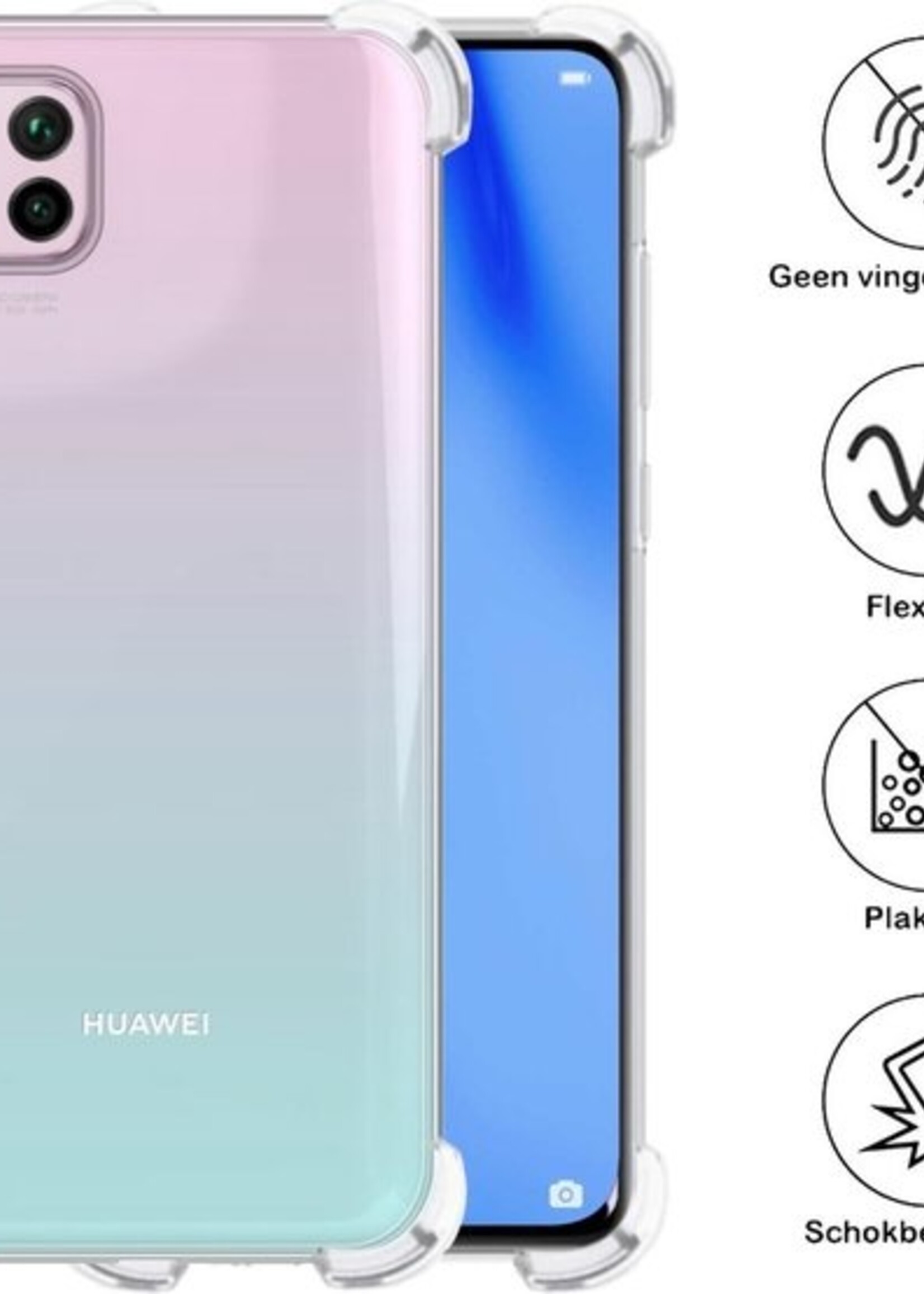 BTH Hoesje Geschikt voor Huawei P40 Lite Hoesje Siliconen Shock Proof Case Hoes - Hoes Geschikt voor Huawei P40 Lite Hoes Cover Case Shockproof - Transparant
