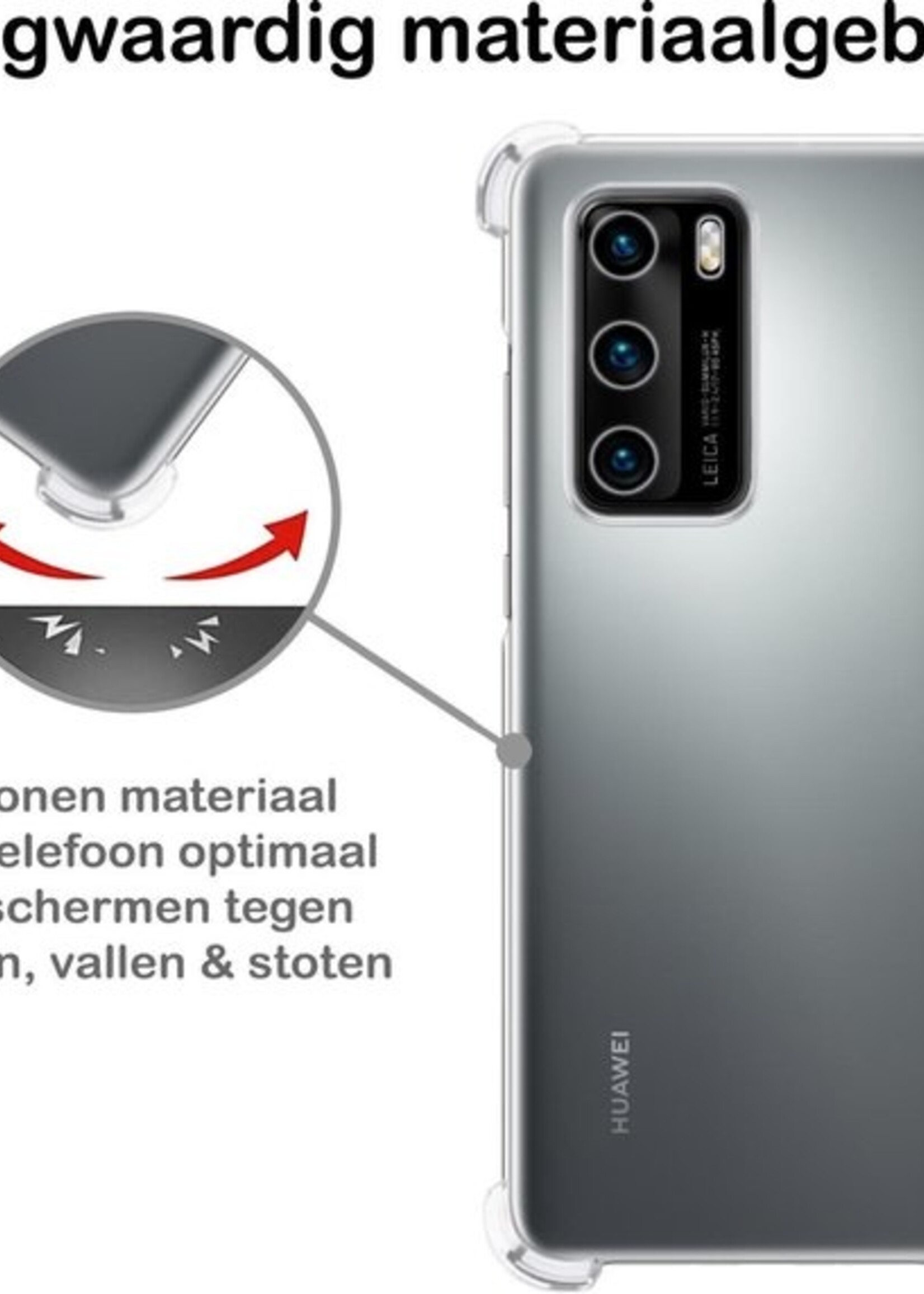 BTH Hoesje Geschikt voor Huawei P40 Hoesje Siliconen Shock Proof Case Hoes - Hoes Geschikt voor Huawei P40 Hoes Cover Case Shockproof - Transparant