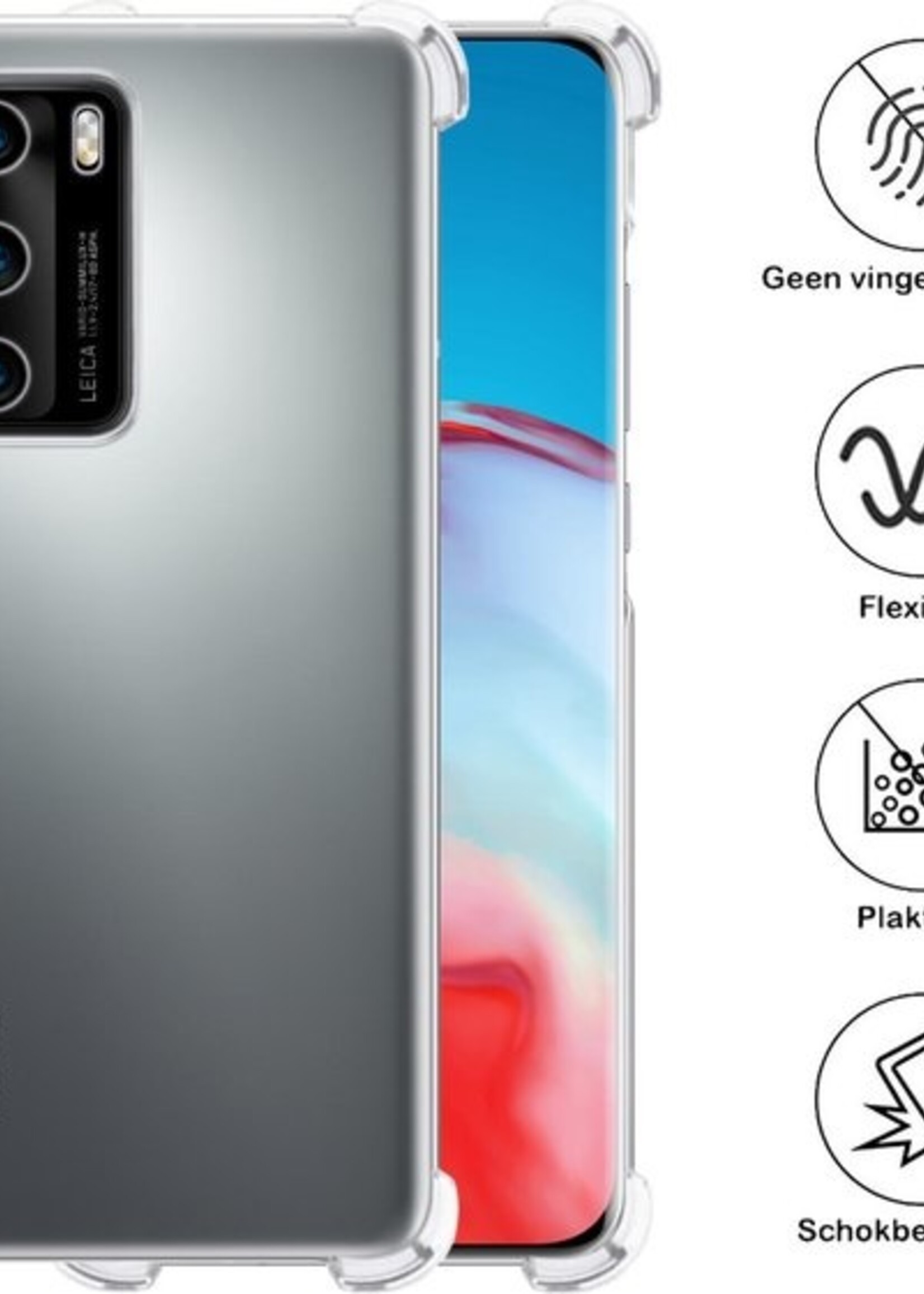BTH Hoesje Geschikt voor Huawei P40 Hoesje Siliconen Shock Proof Case Hoes - Hoes Geschikt voor Huawei P40 Hoes Cover Case Shockproof - Transparant