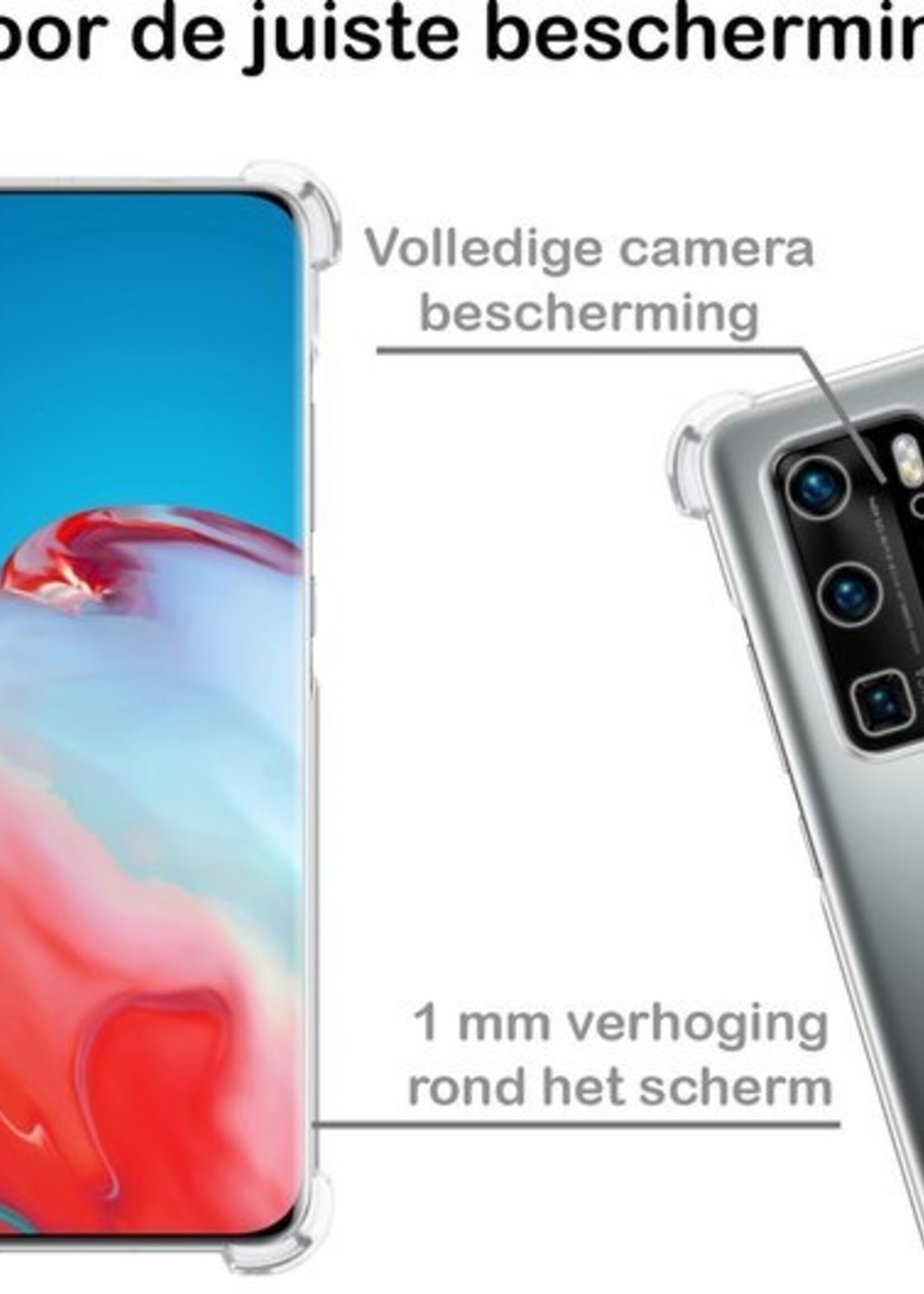 BTH Hoesje Geschikt voor Huawei P40 Pro Hoesje Siliconen Shock Proof Case Hoes - Hoes Geschikt voor Huawei P40 Pro Hoes Cover Case Shockproof - Transparant - 2 PACK