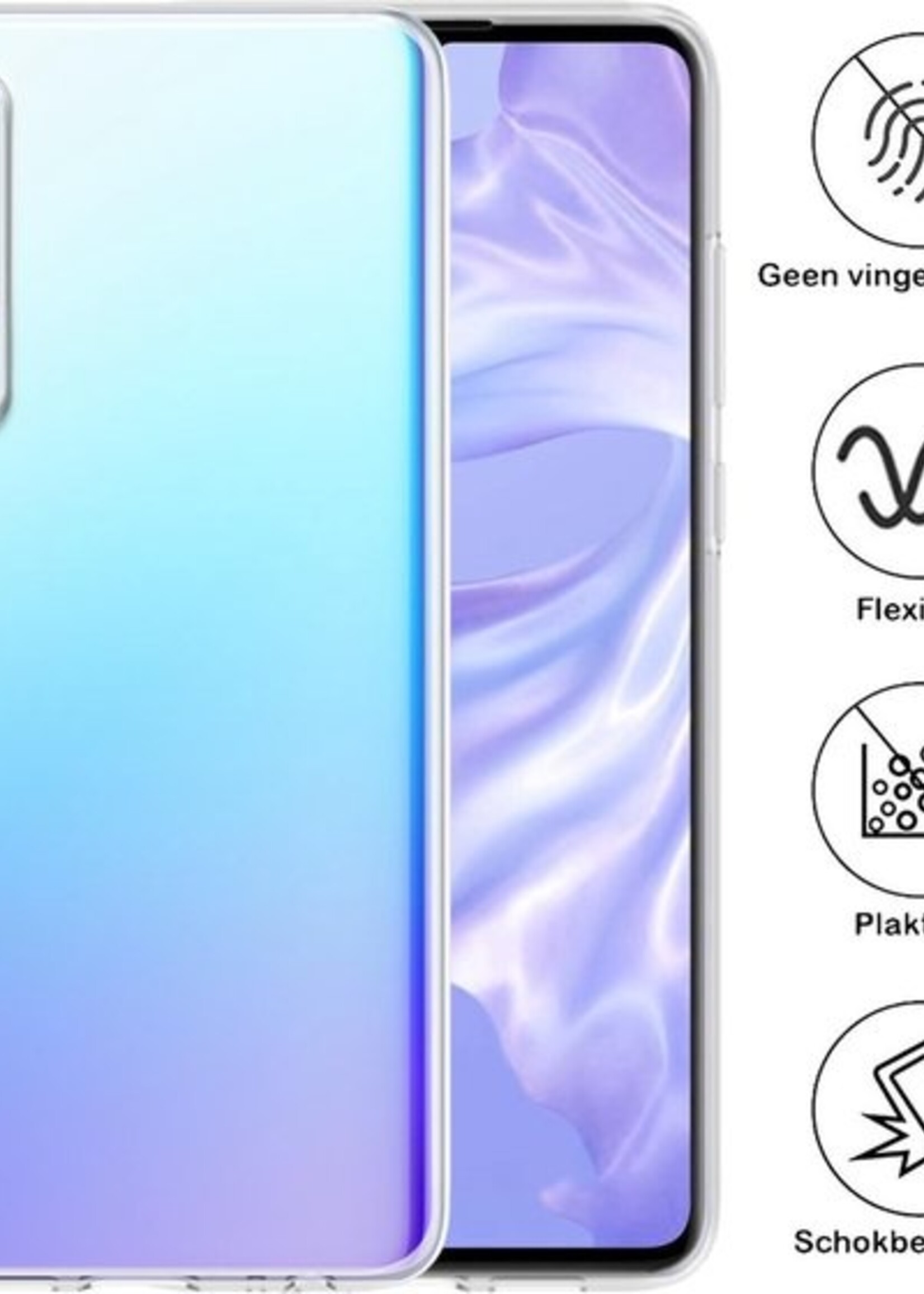 BTH Hoesje Geschikt voor Huawei P30 Hoesje Siliconen Case Hoes - Hoes Geschikt voor Huawei P30 Hoes Cover Case - Transparant
