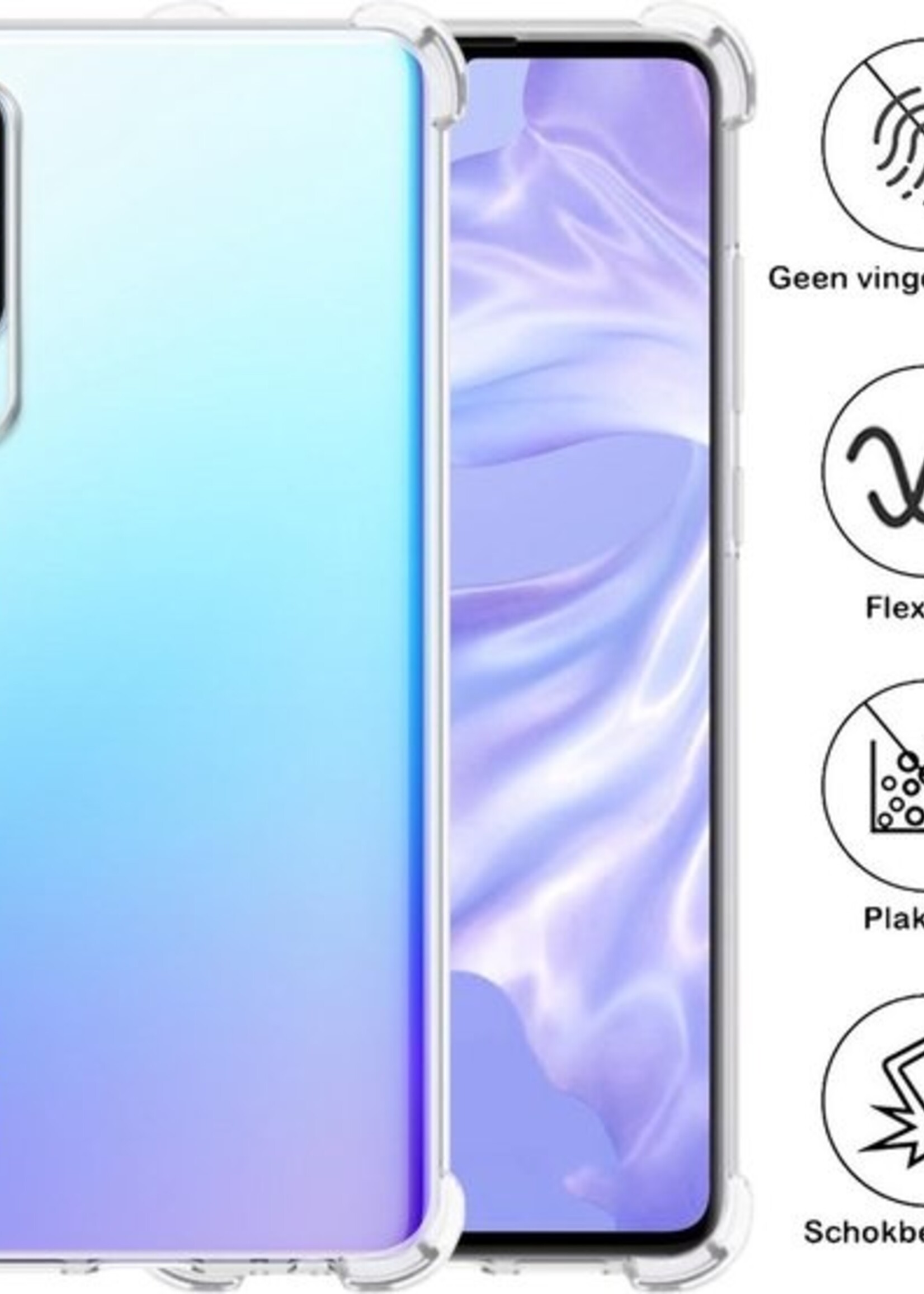 BTH Hoesje Geschikt voor Huawei P30 Hoesje Siliconen Shock Proof Case Hoes - Hoes Geschikt voor Huawei P30 Hoes Cover Case Shockproof - Transparant