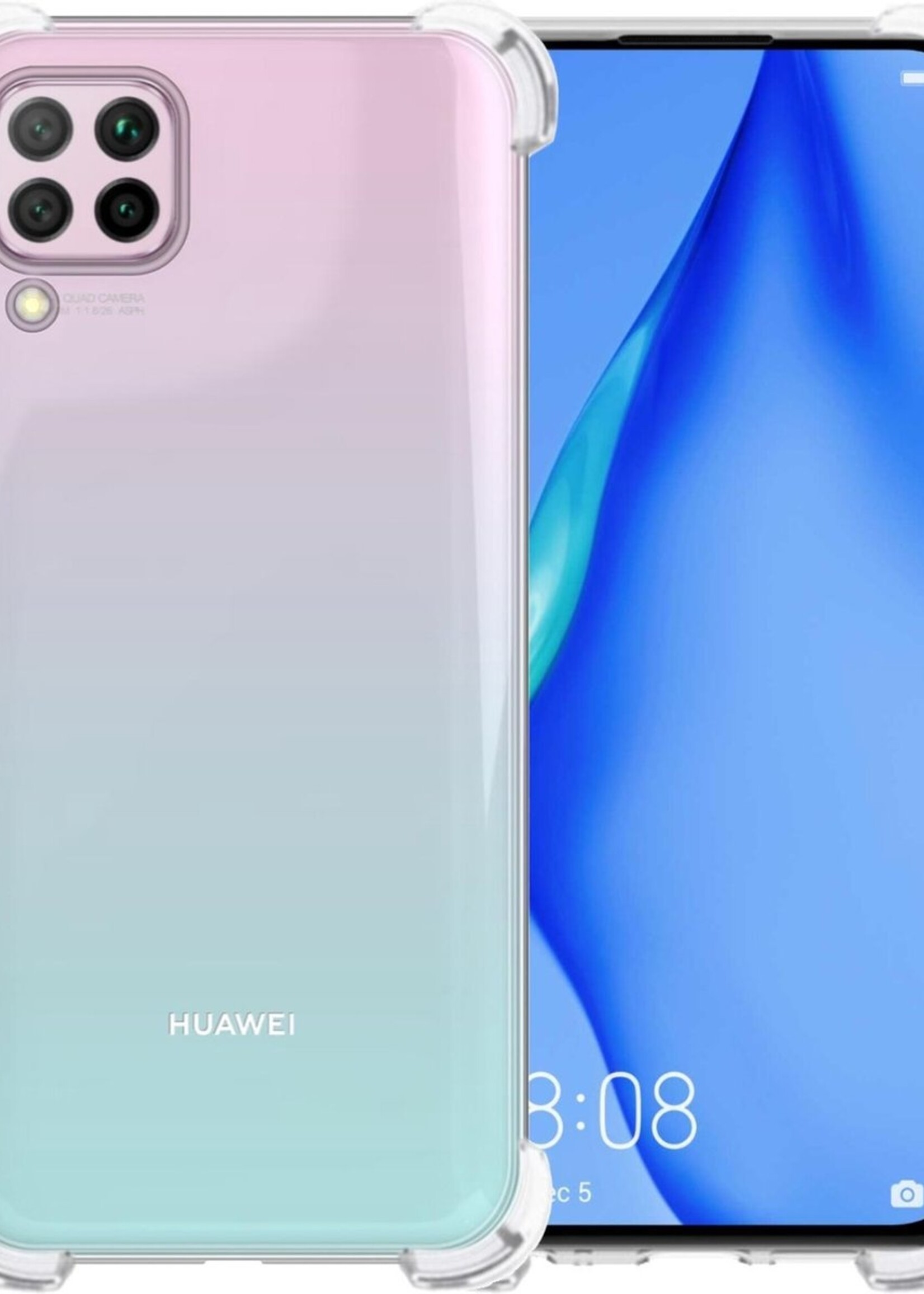 BTH Hoesje Geschikt voor Huawei P40 Lite Hoesje Siliconen Shock Proof Case Hoes - Hoes Geschikt voor Huawei P40 Lite Hoes Cover Case Shockproof - Transparant