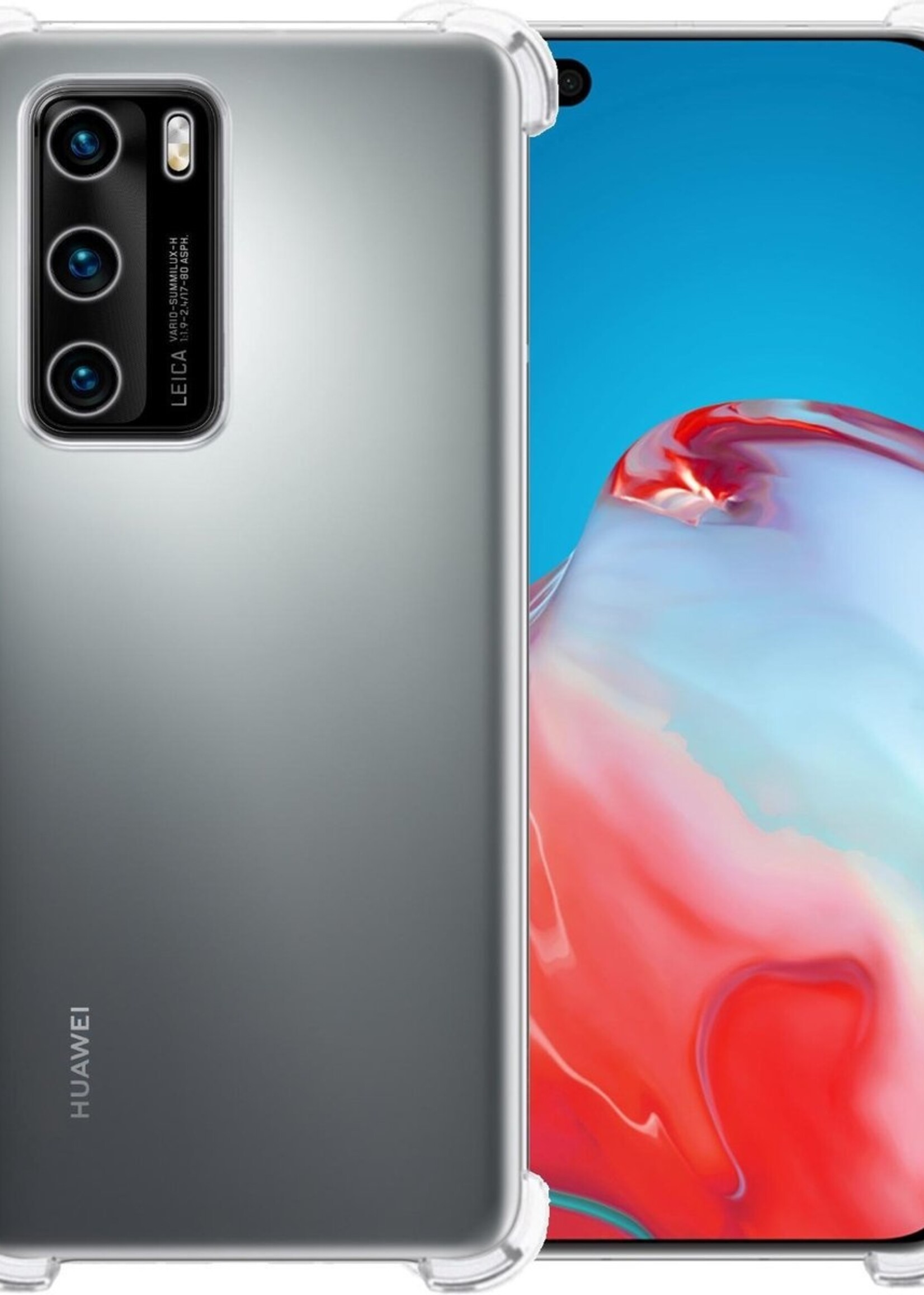 BTH Hoesje Geschikt voor Huawei P40 Hoesje Siliconen Shock Proof Case Hoes - Hoes Geschikt voor Huawei P40 Hoes Cover Case Shockproof - Transparant